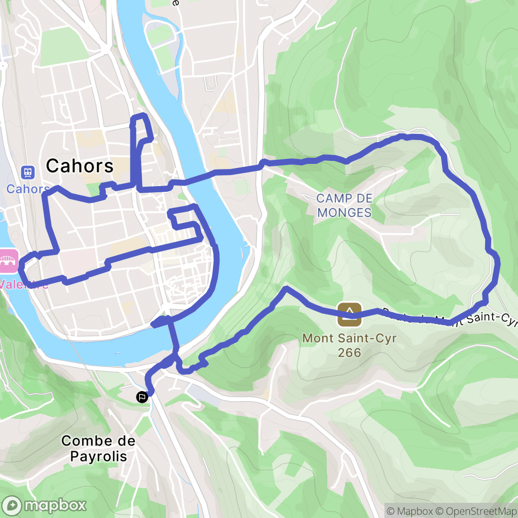 Cahors : carte du parcours de randonnée - France