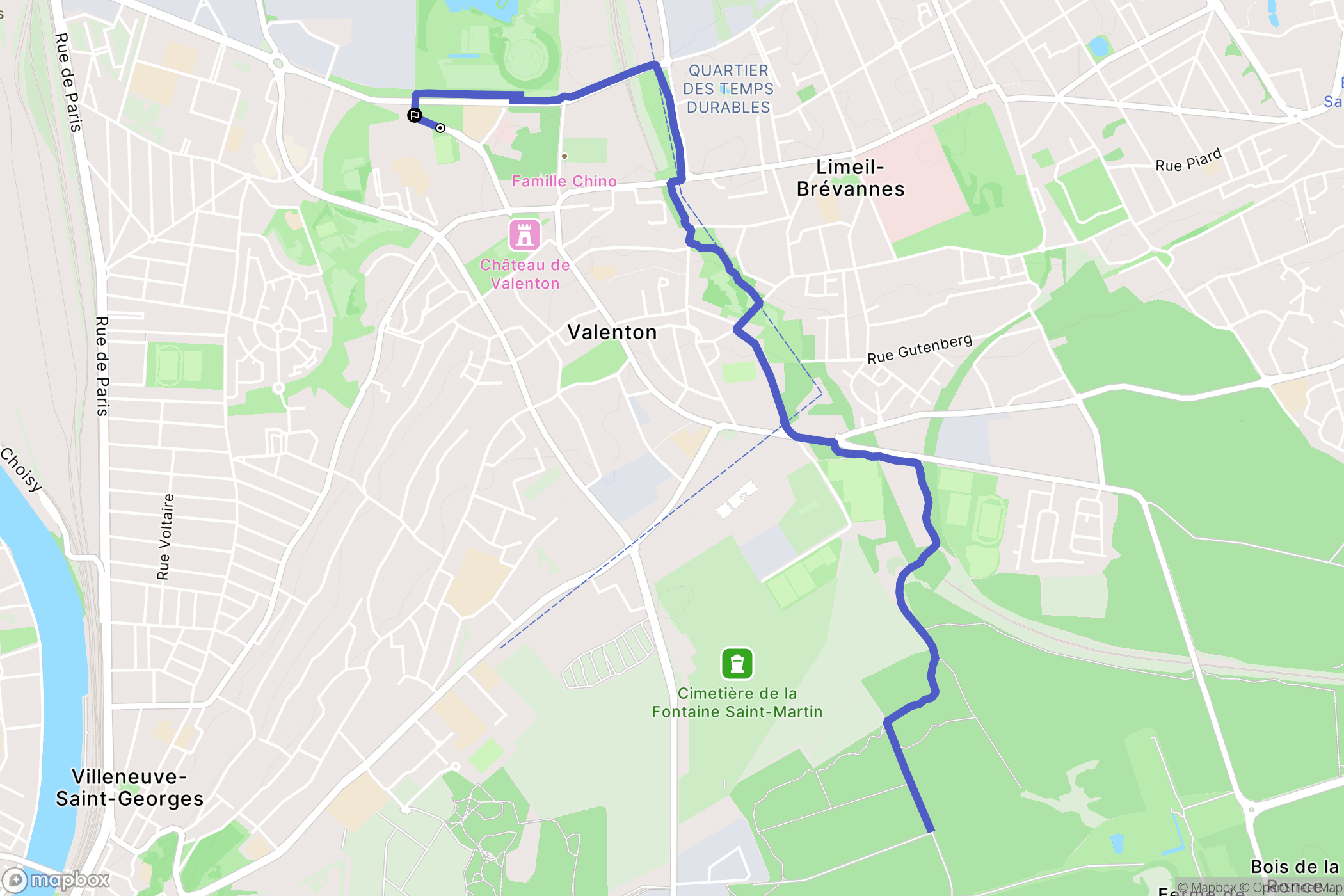 Valenton : carte du parcours de randonnée - France