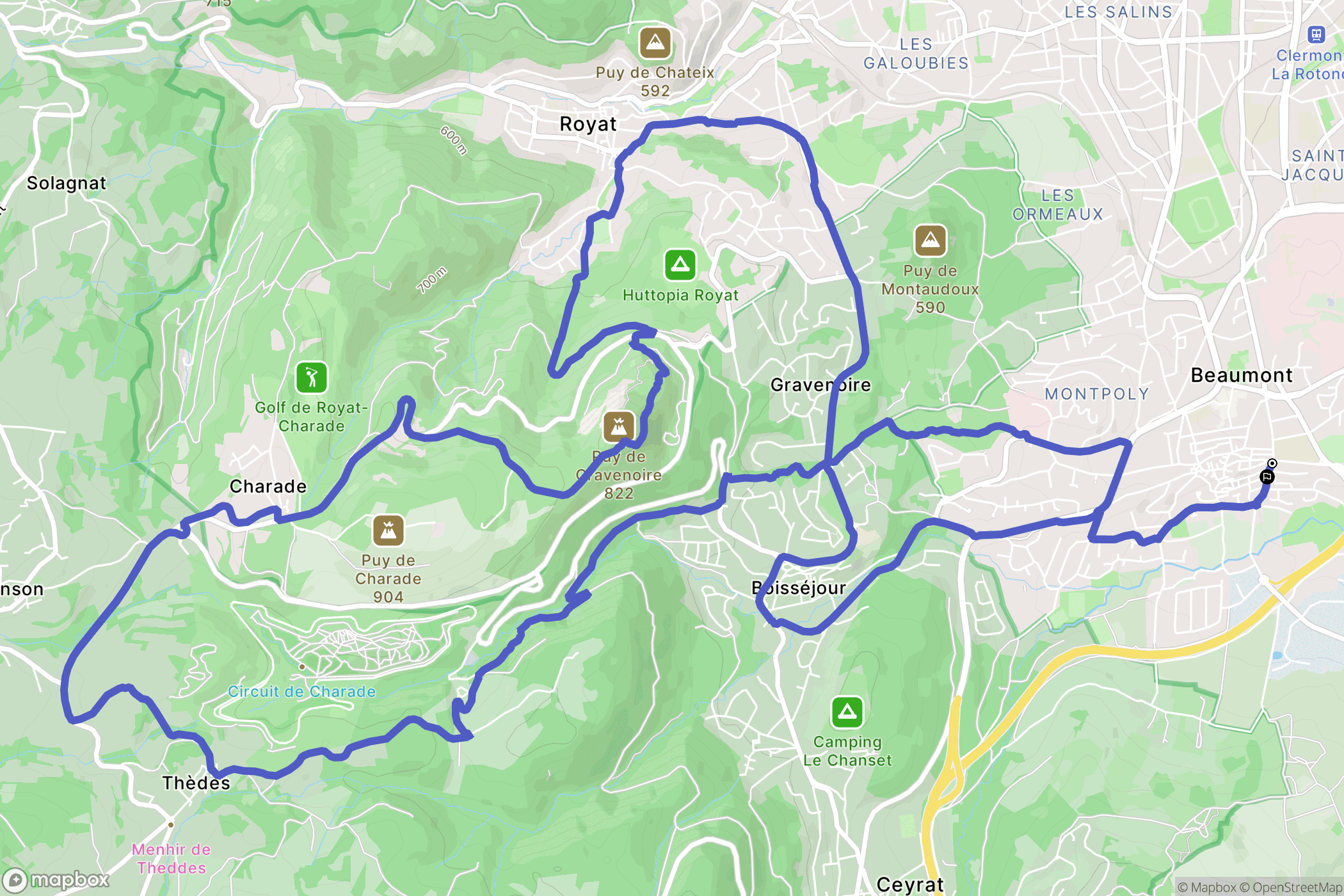 Beaumont : carte du parcours de randonnée - France