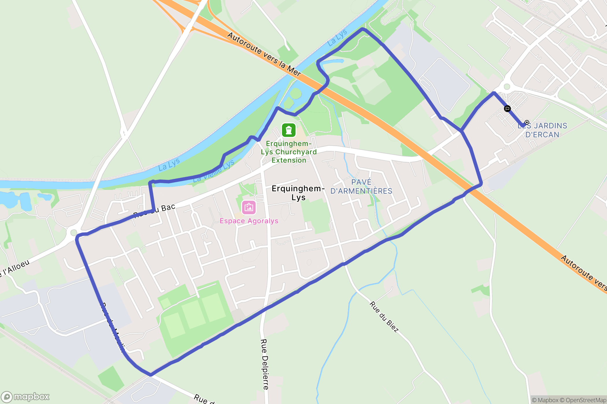 Erquinghem-Lys : carte du parcours de randonnée - France