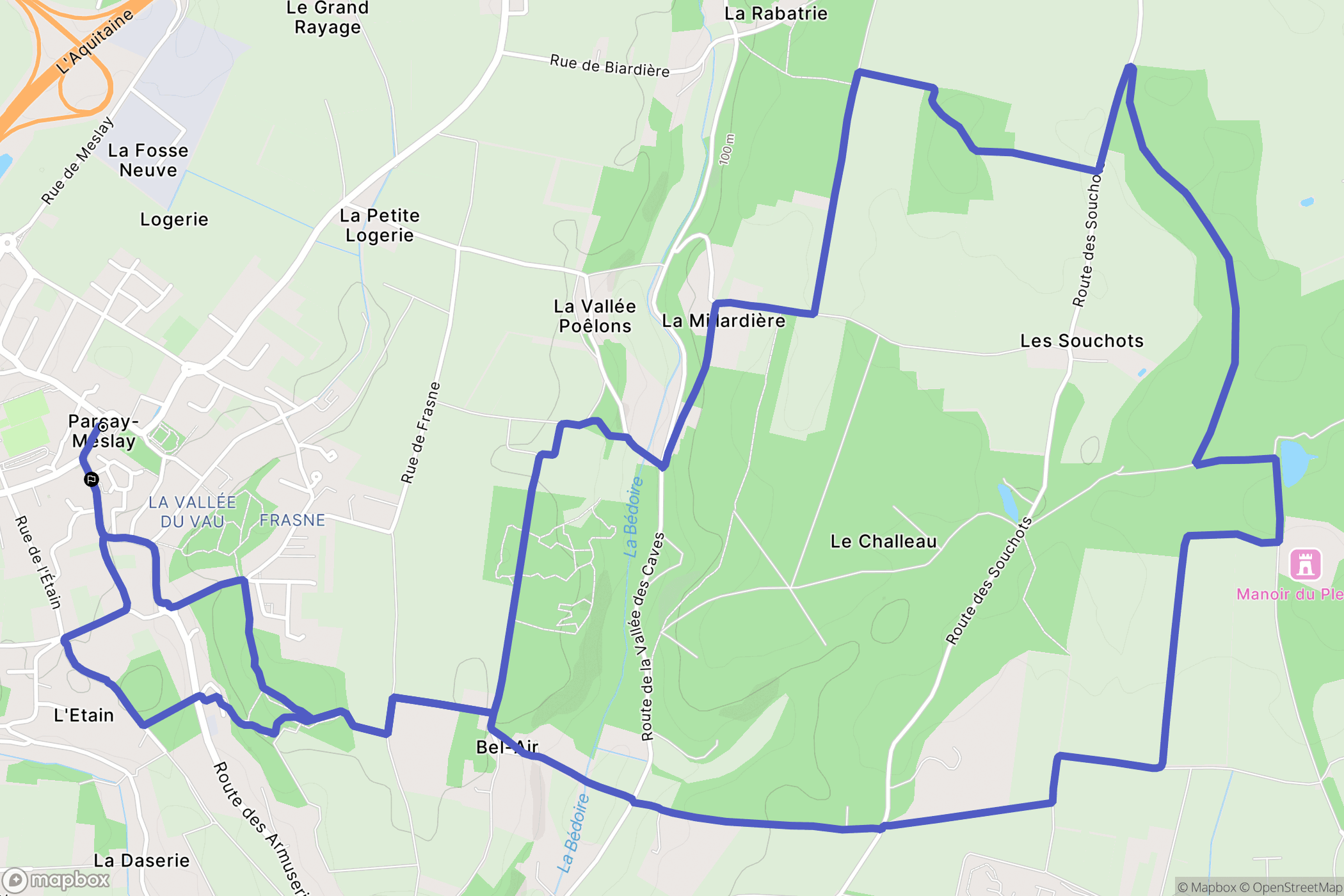 Parçay-Meslay : carte du parcours de randonnée - France