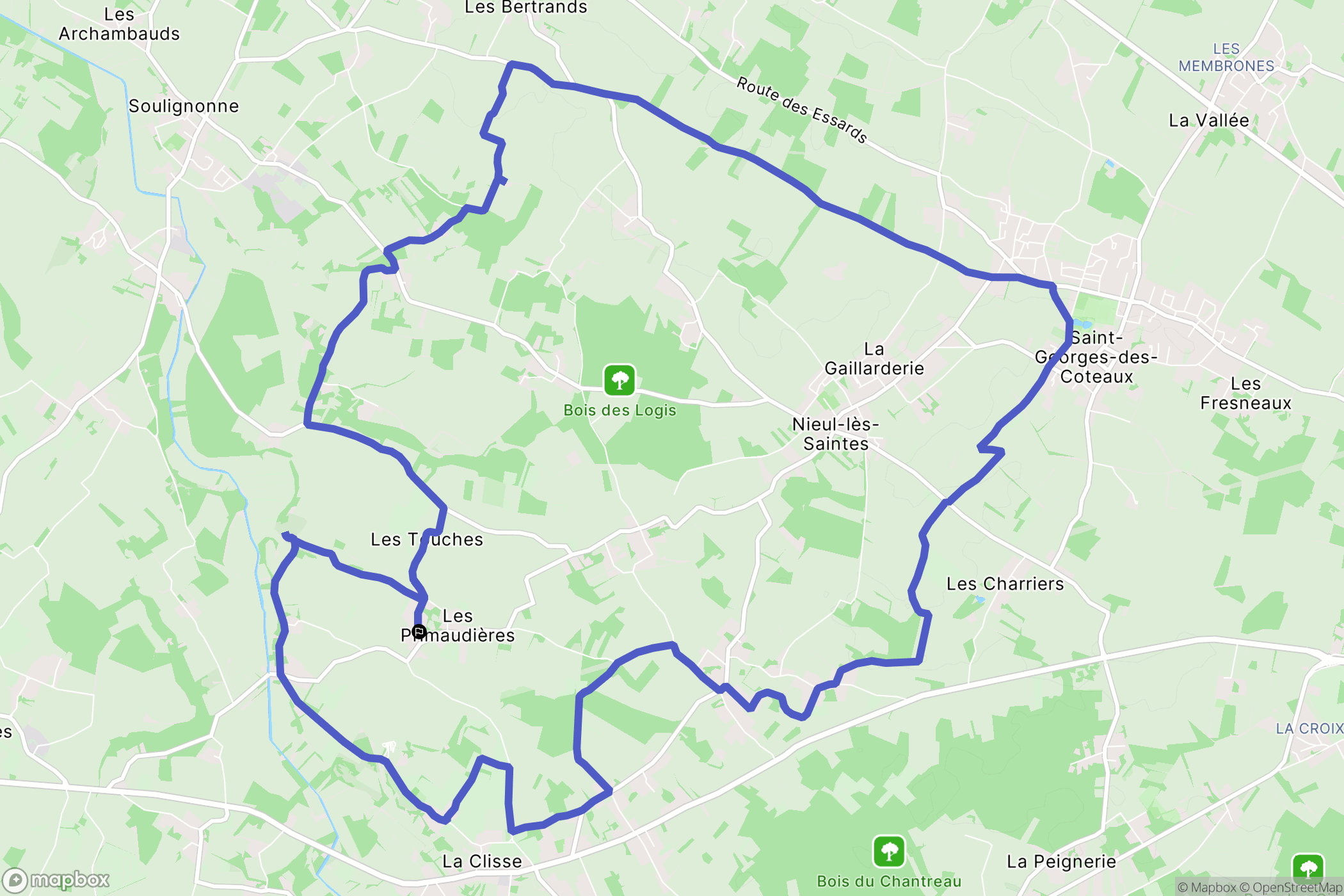 Nieul-lès-Saintes : carte du parcours de randonnée - France