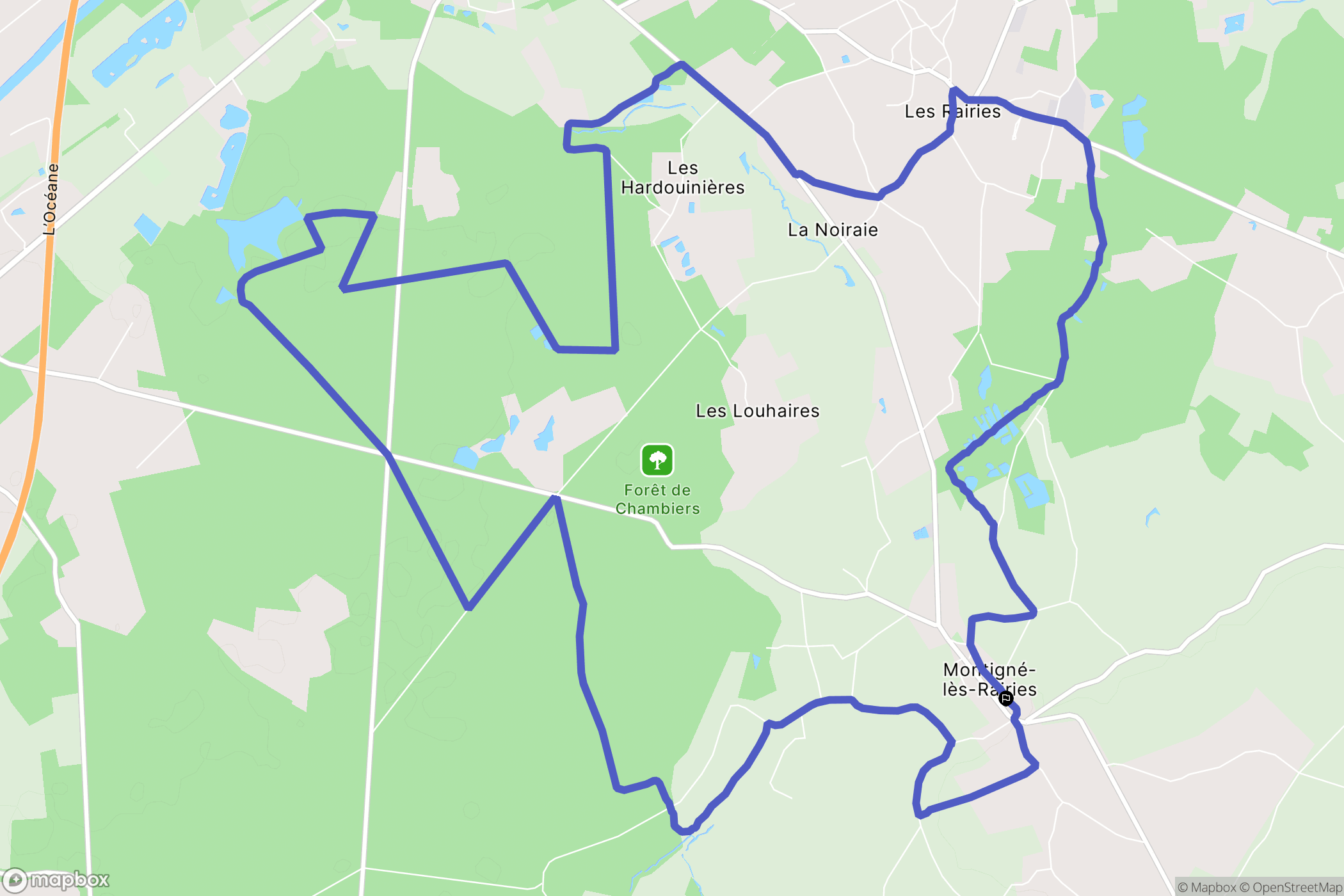Montigné les Rairies : carte du parcours de randonnée - France