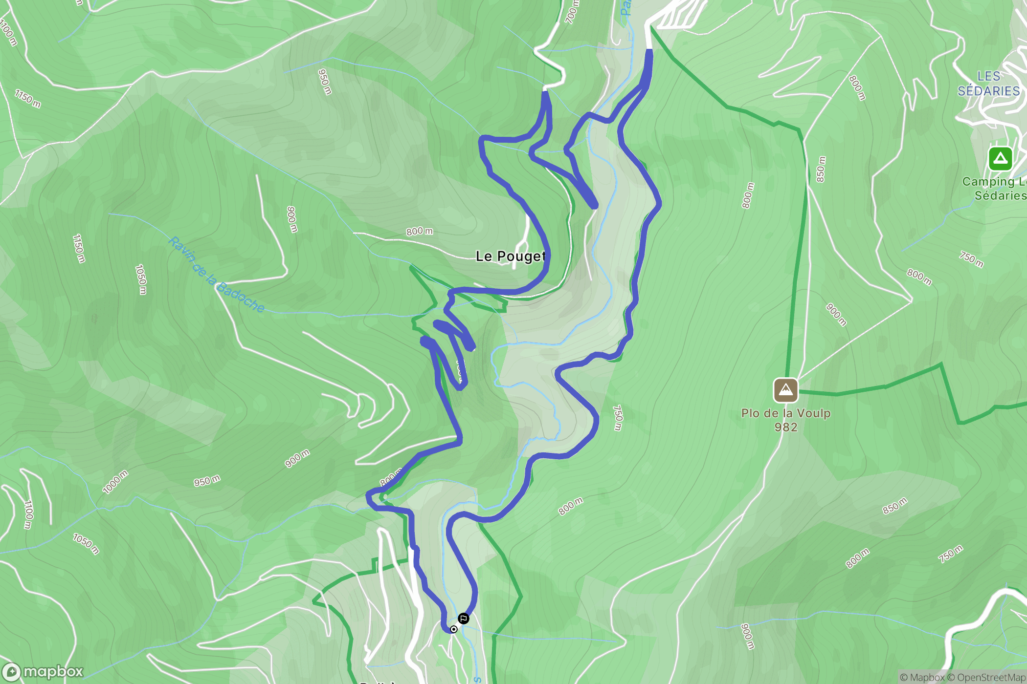 Pourcharesses : carte du parcours de randonnée - France