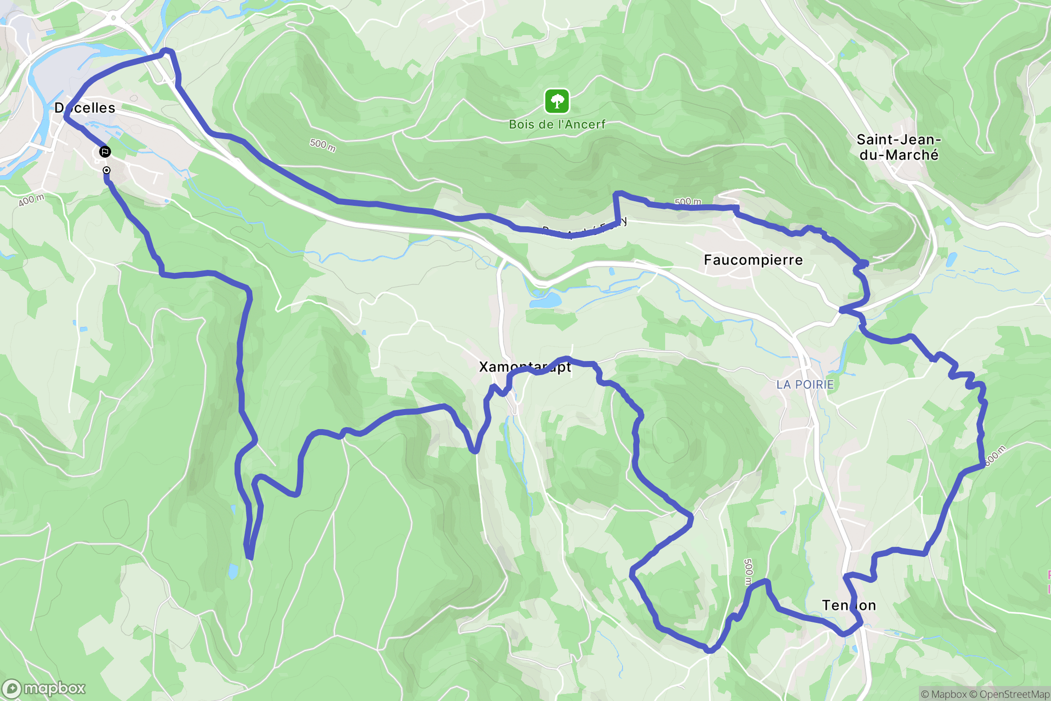 Docelles : carte du parcours de randonnée - France