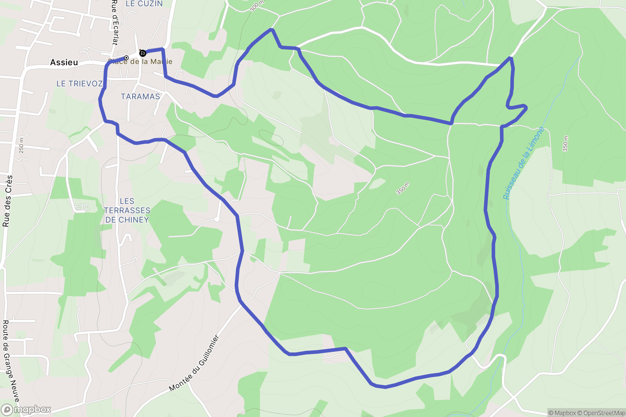 Assieu : carte du parcours de randonnée - France