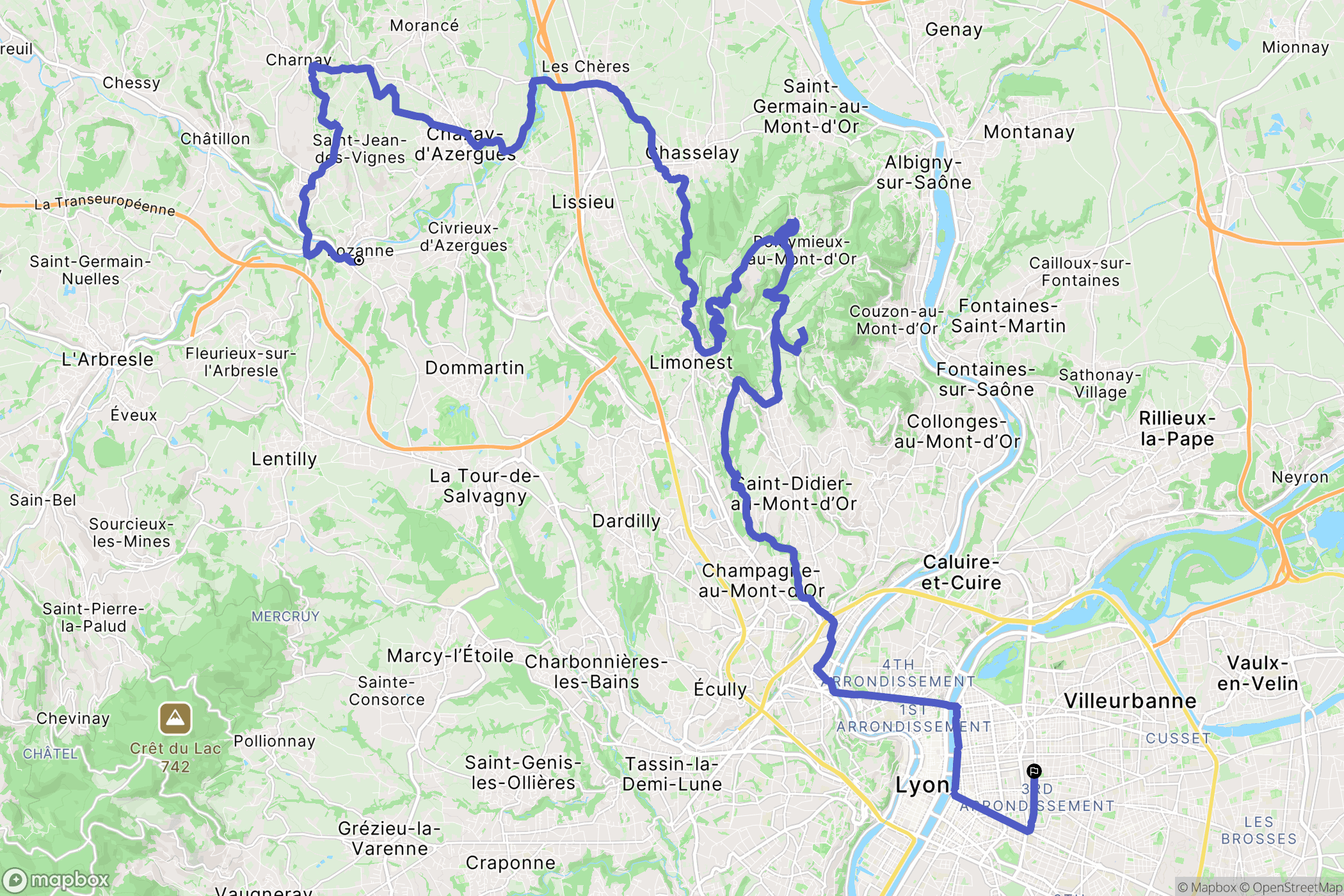 Lozanne : carte du parcours de randonnée - France