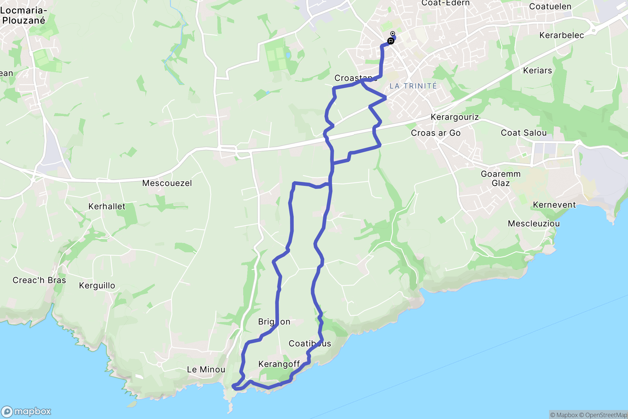 Plouzané : carte du parcours de randonnée - France