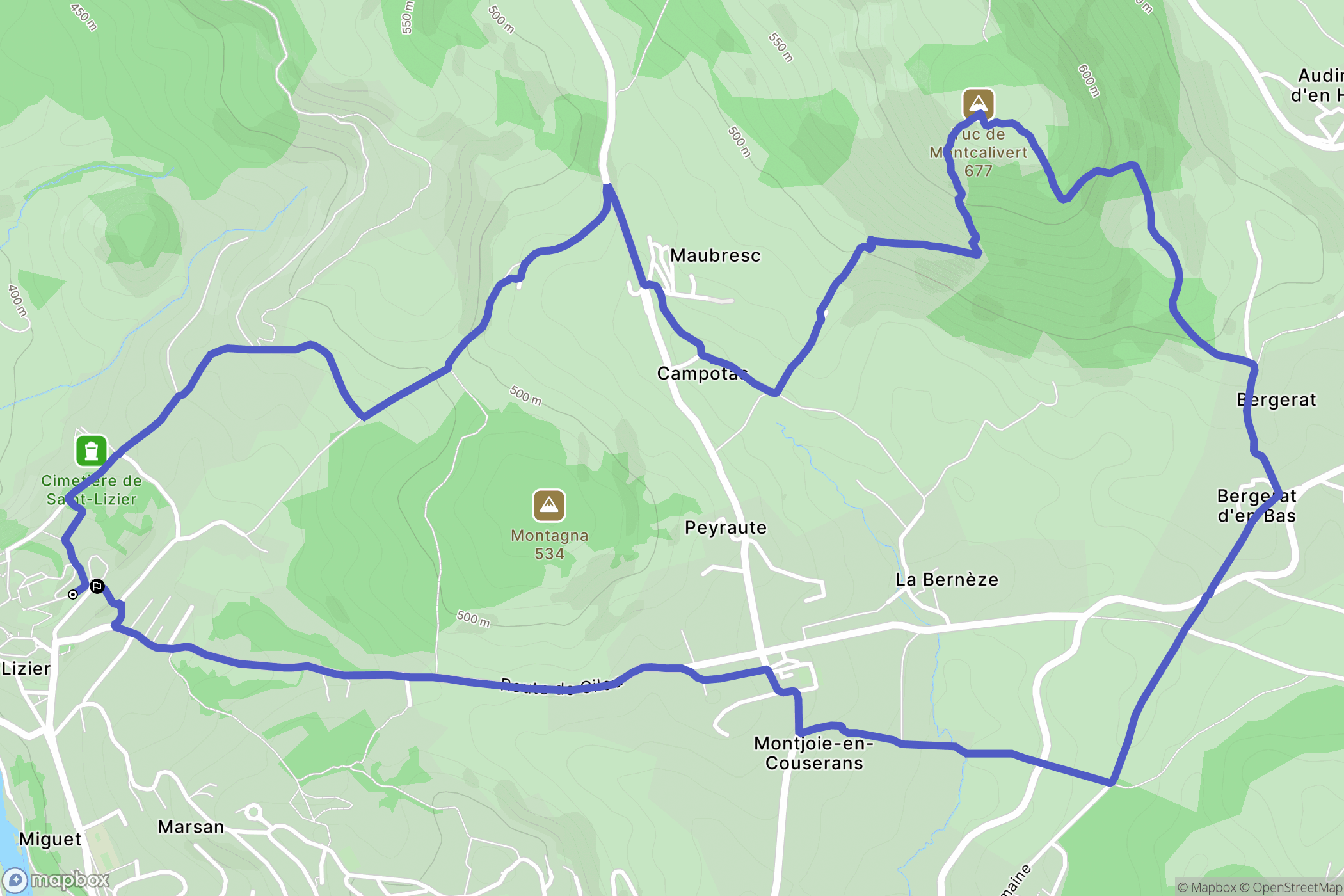 Saint-Lizier : carte du parcours de randonnée - France