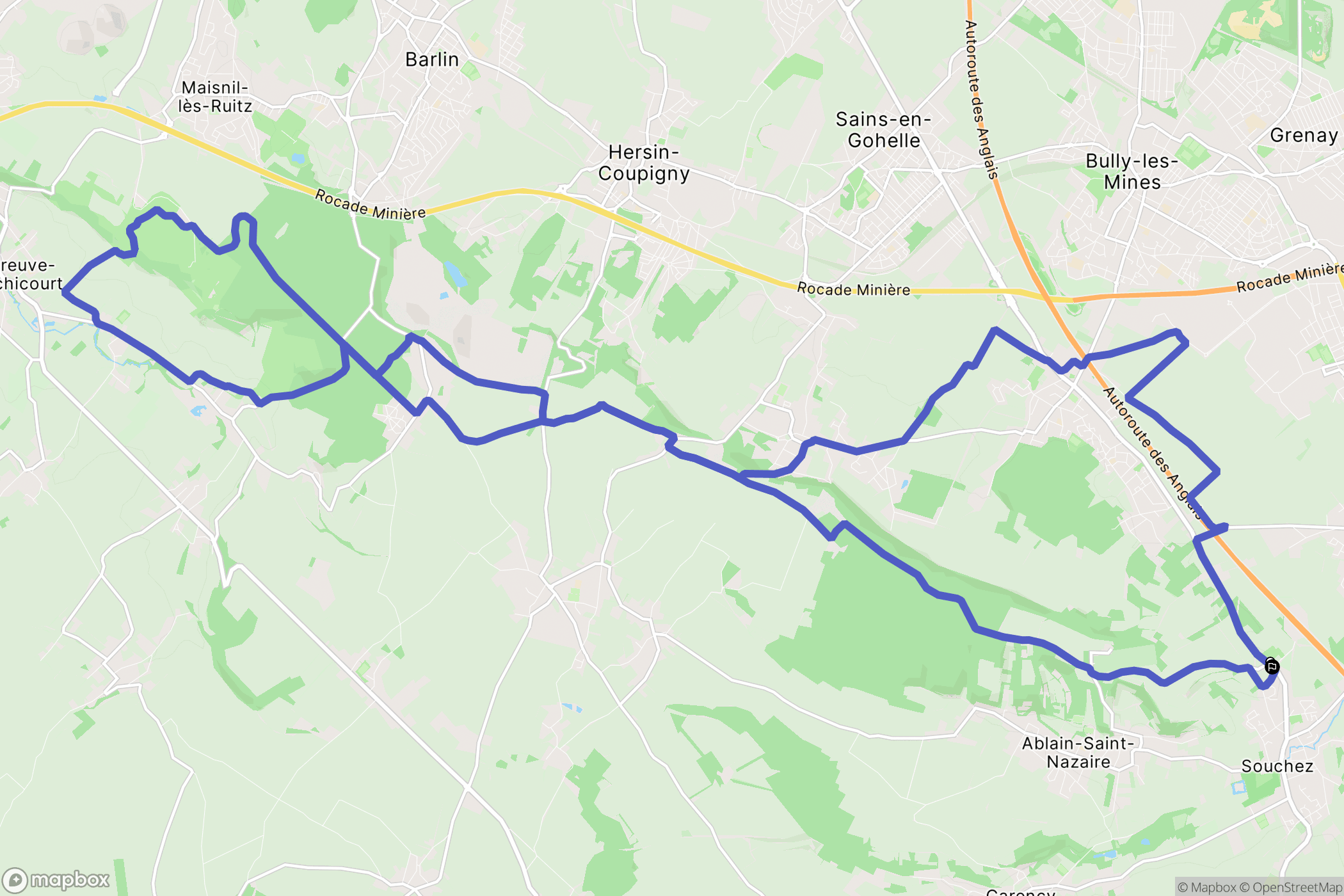 Souchez : carte du parcours de randonnée - France