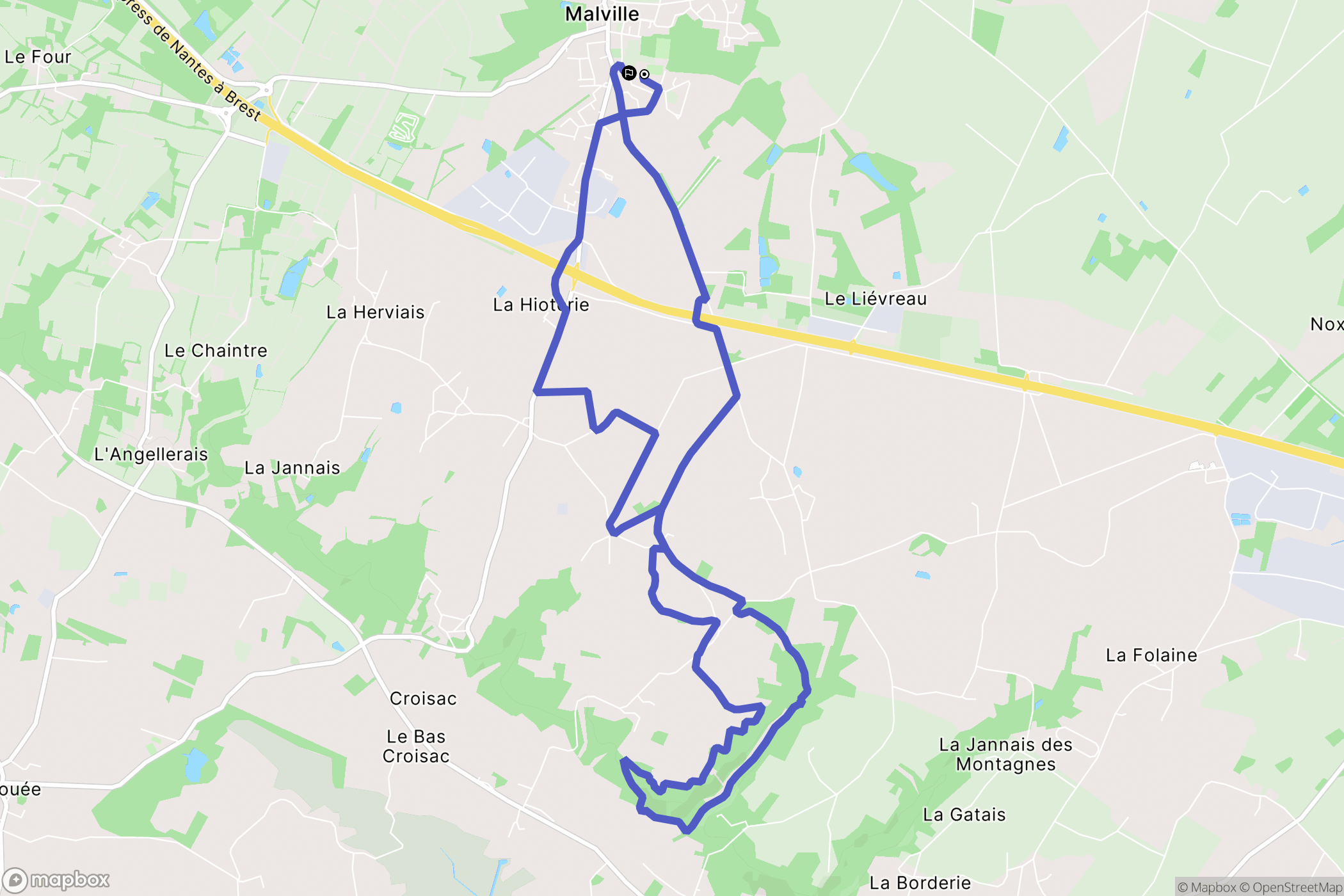 Malville : carte du parcours de randonnée - France
