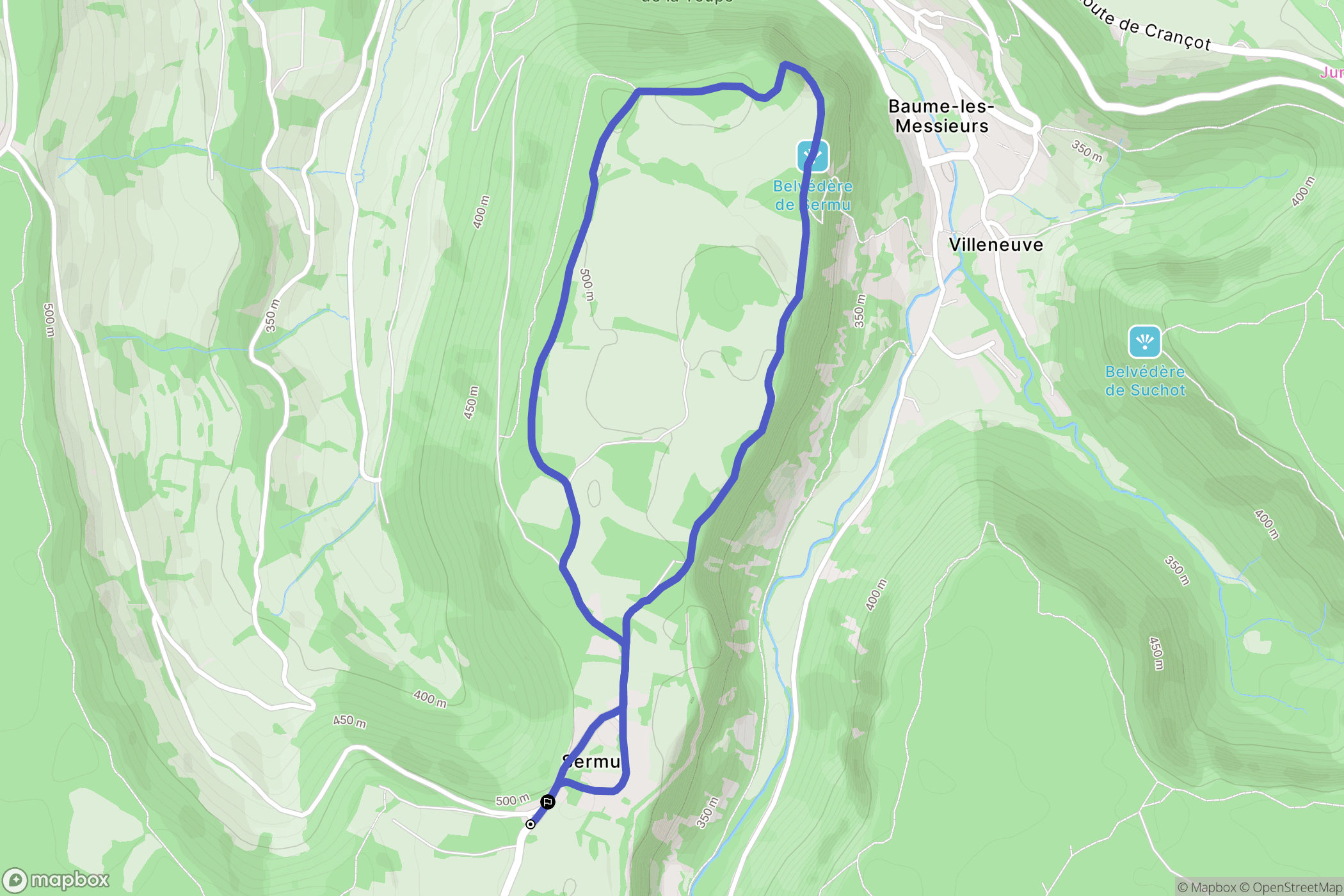 Baume-les-Messieurs : carte du parcours de randonnée - France