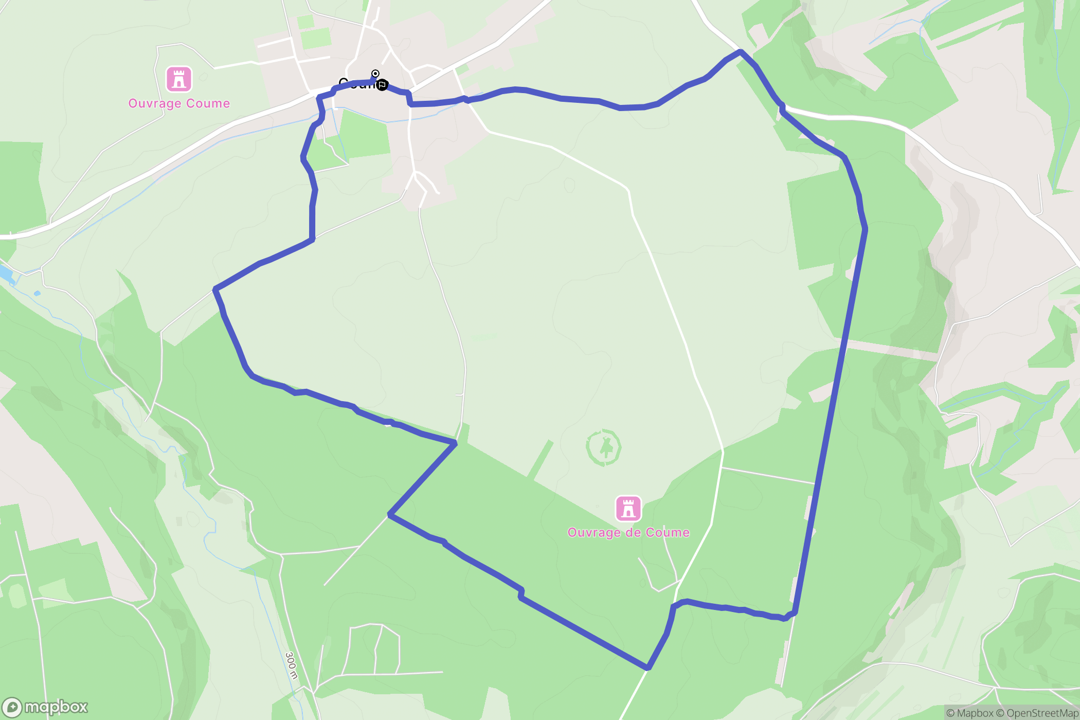 Coume : carte du parcours de randonnée - France