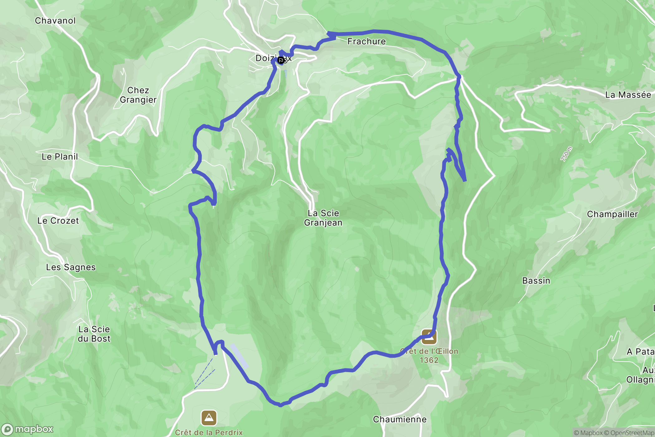 Doizieux : carte du parcours de randonnée - France