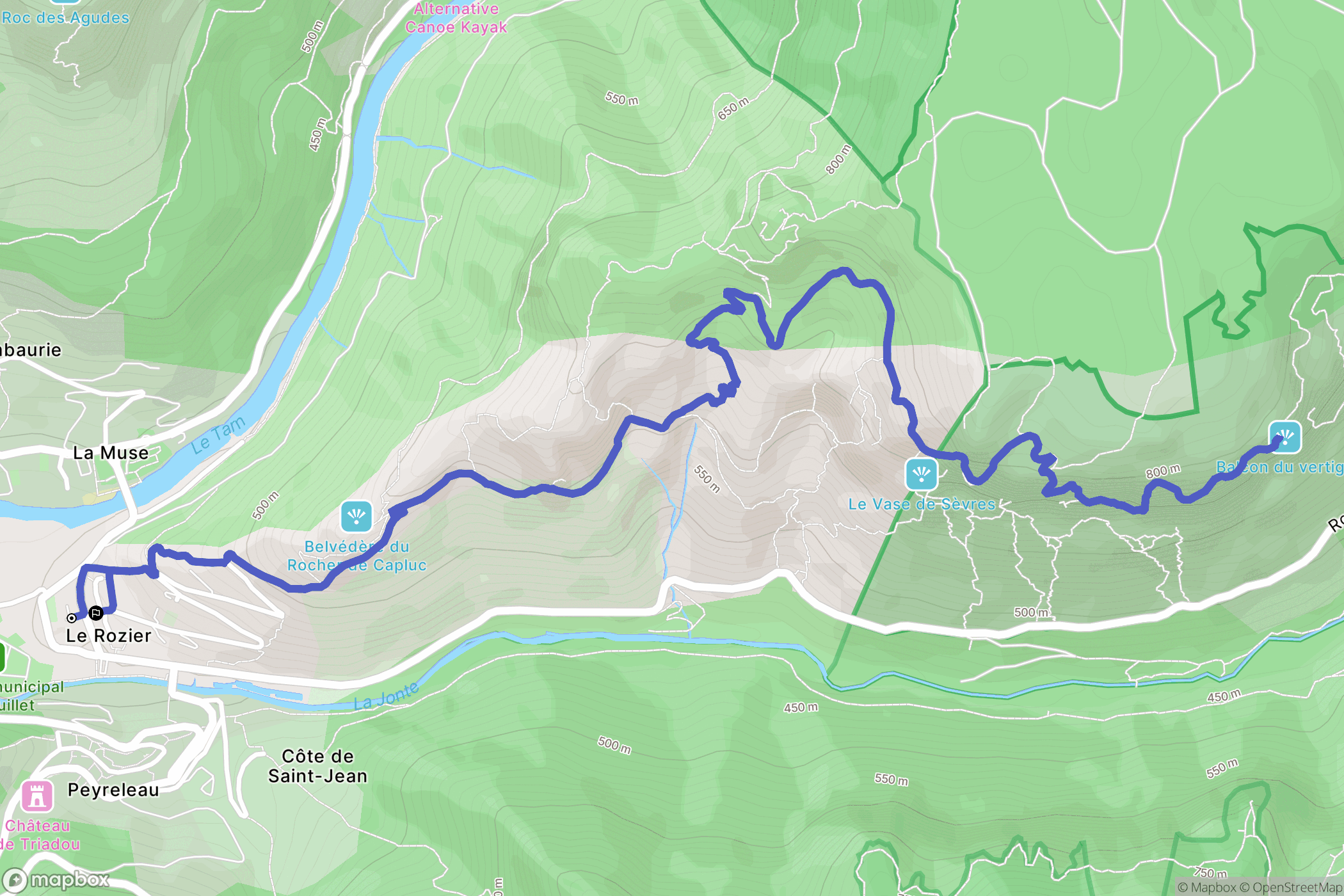 Le Rozier : carte du parcours de randonnée - France
