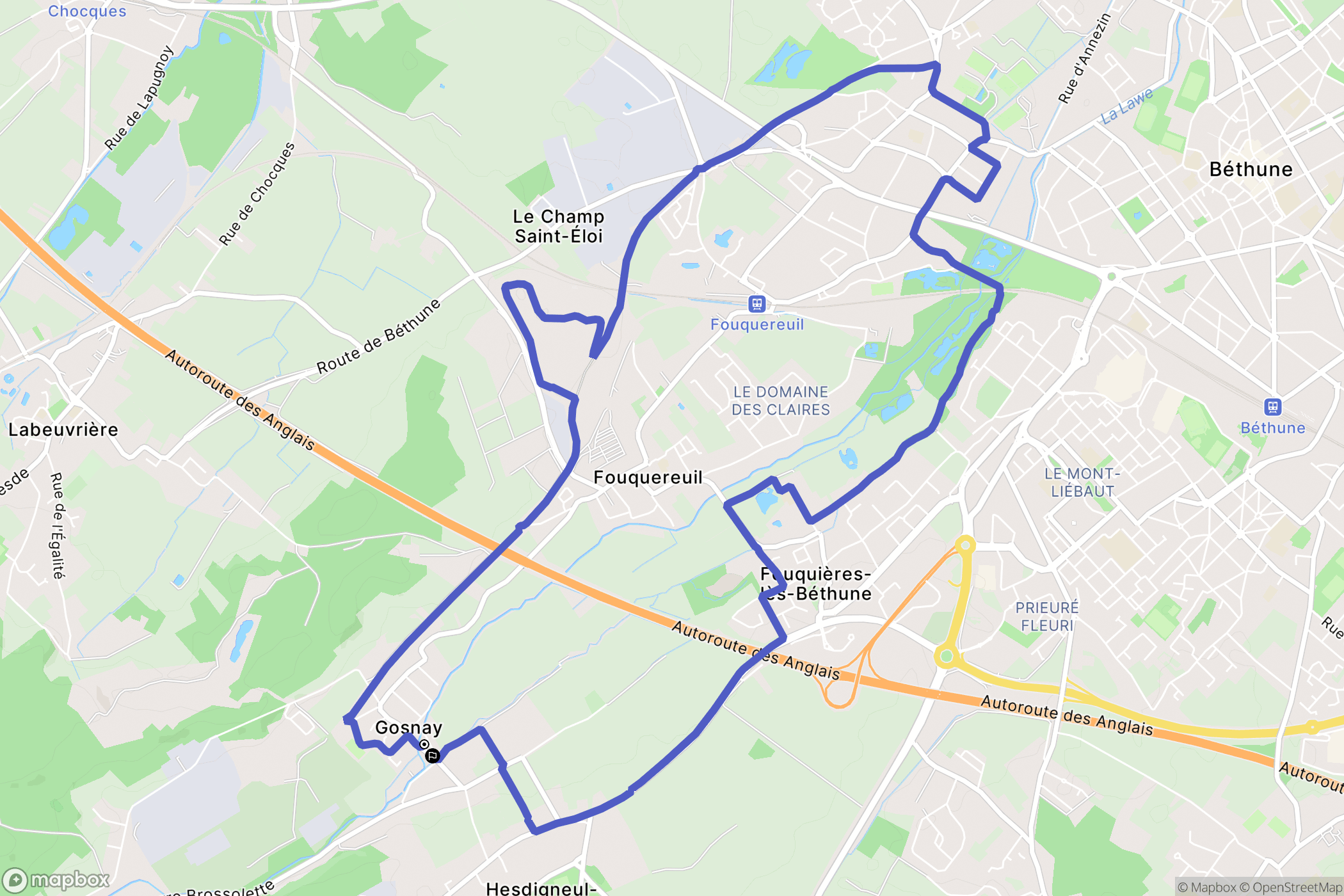 Gosnay : carte du parcours de randonnée - France
