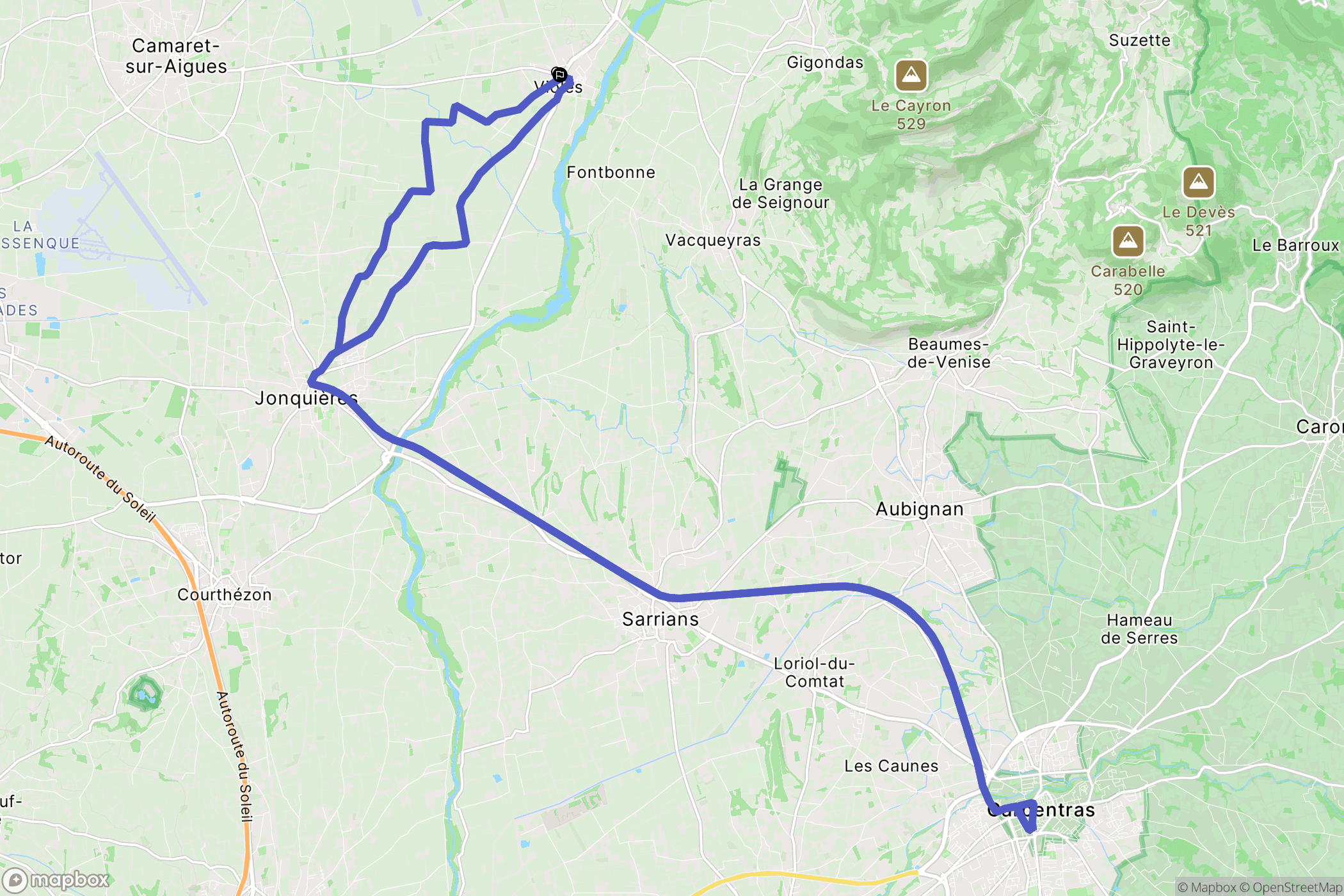 Violes : carte du parcours de randonnée - France