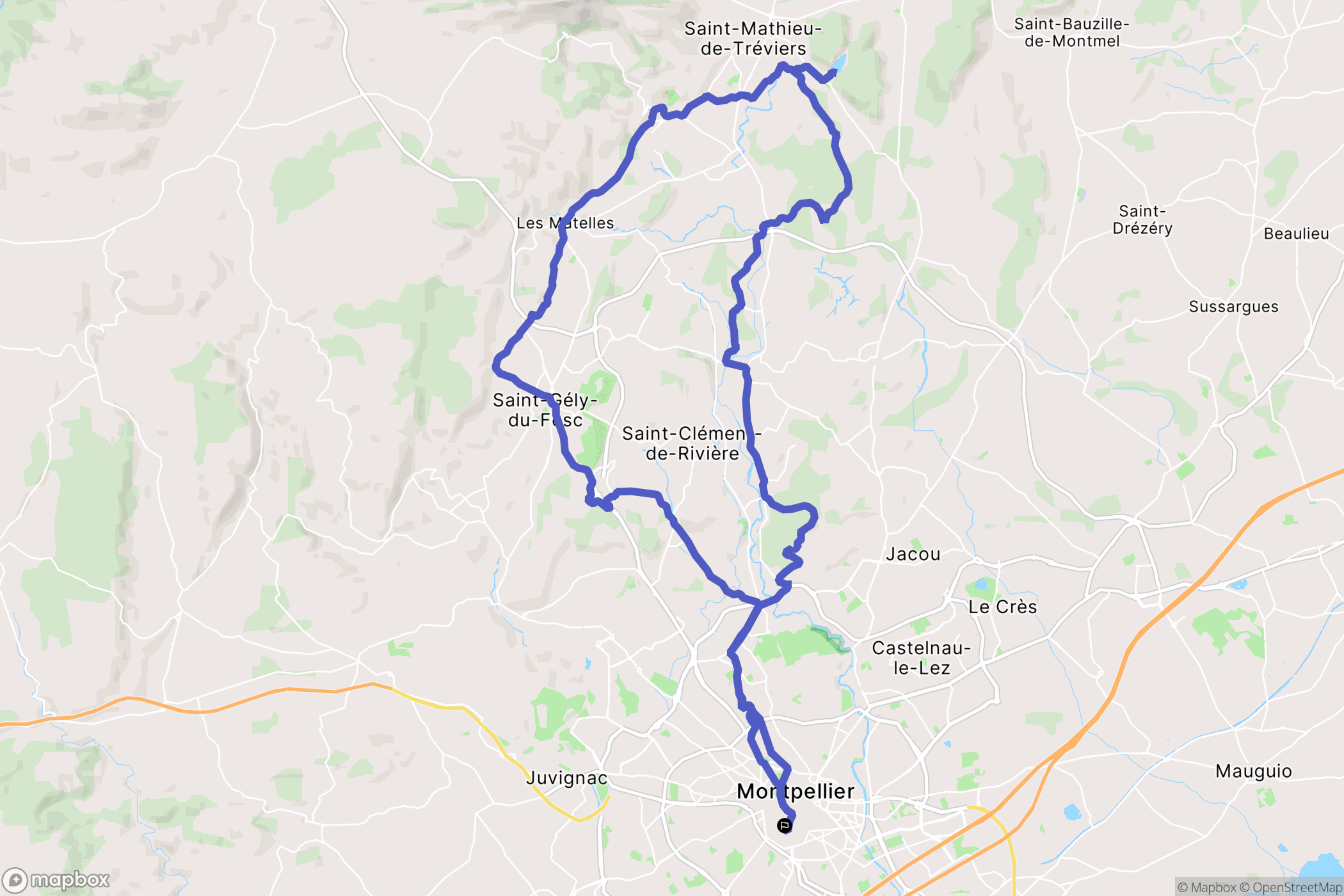Montpellier : carte du parcours de randonnée - France