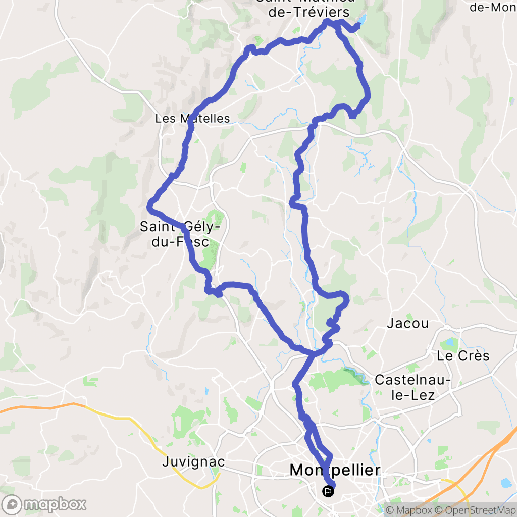 Montpellier : carte du parcours de randonnée - France