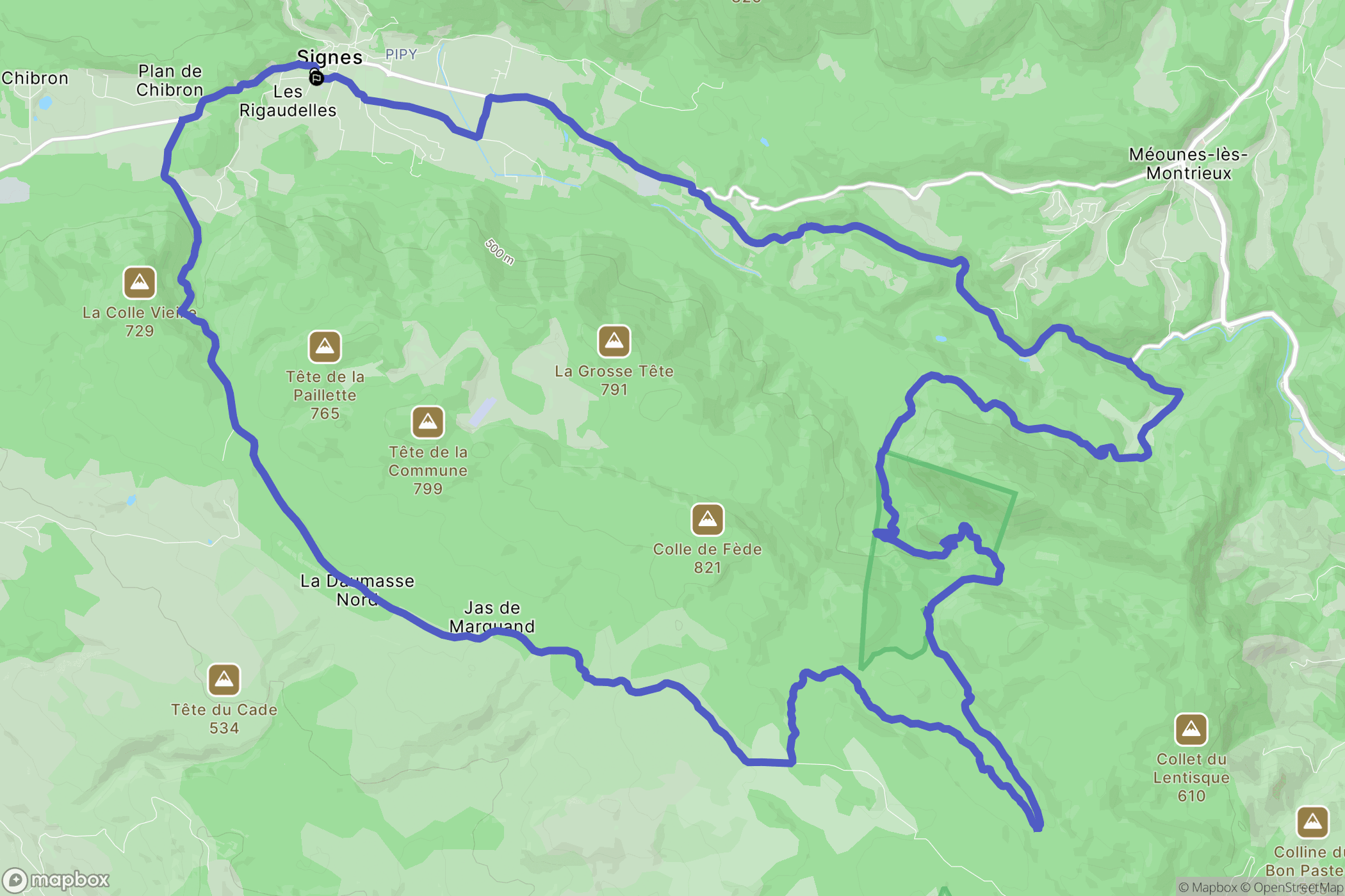 Signes : carte du parcours de randonnée - France