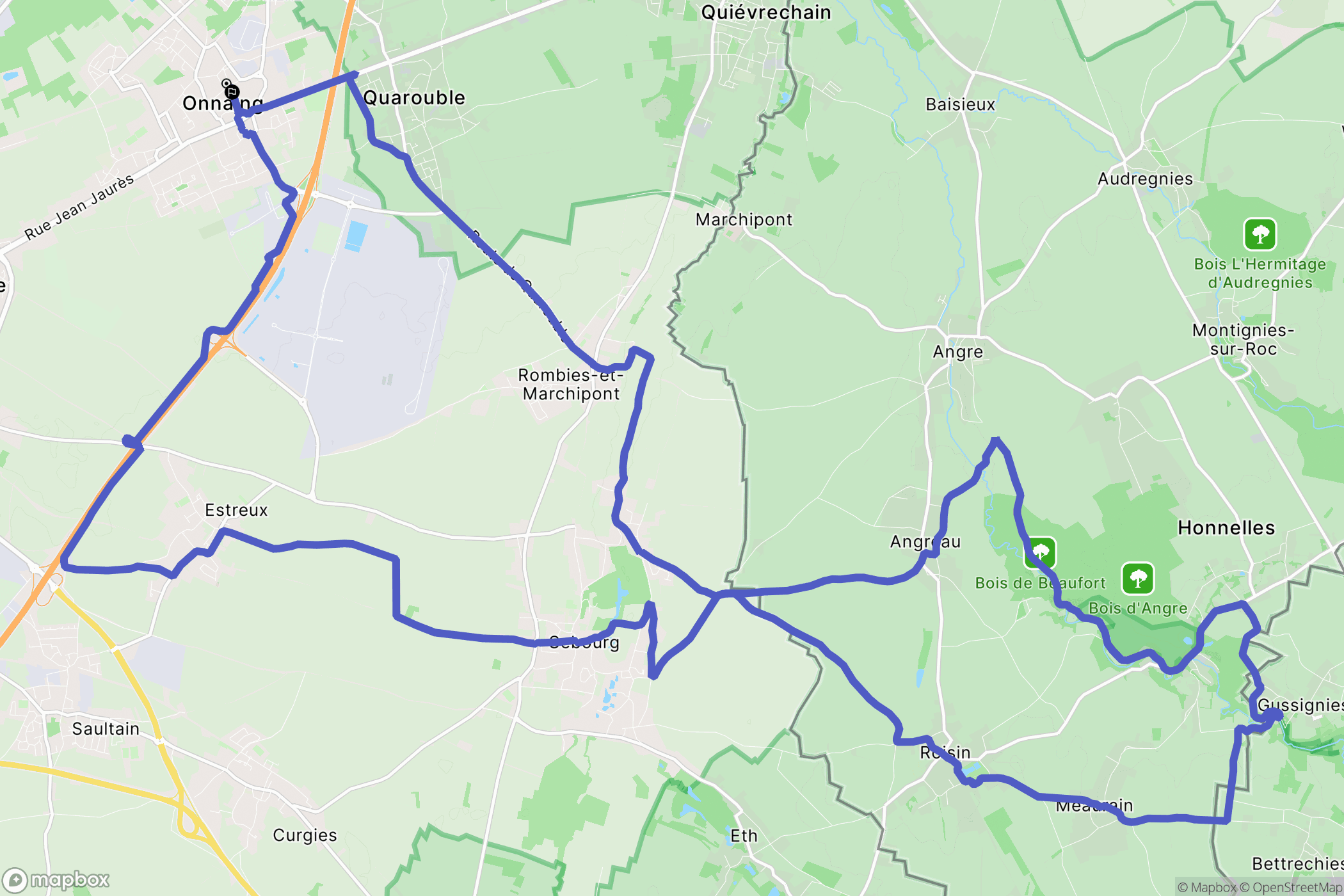 Onnaing : carte du parcours de randonnée - France