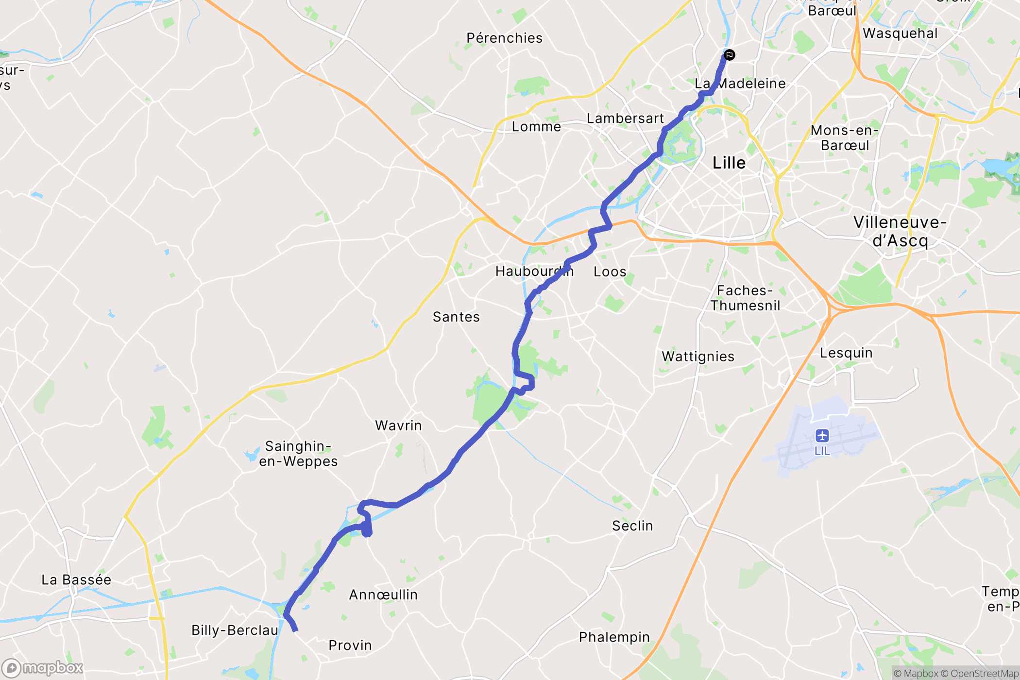 Marquette-lez-Lille : carte du parcours de randonnée - France