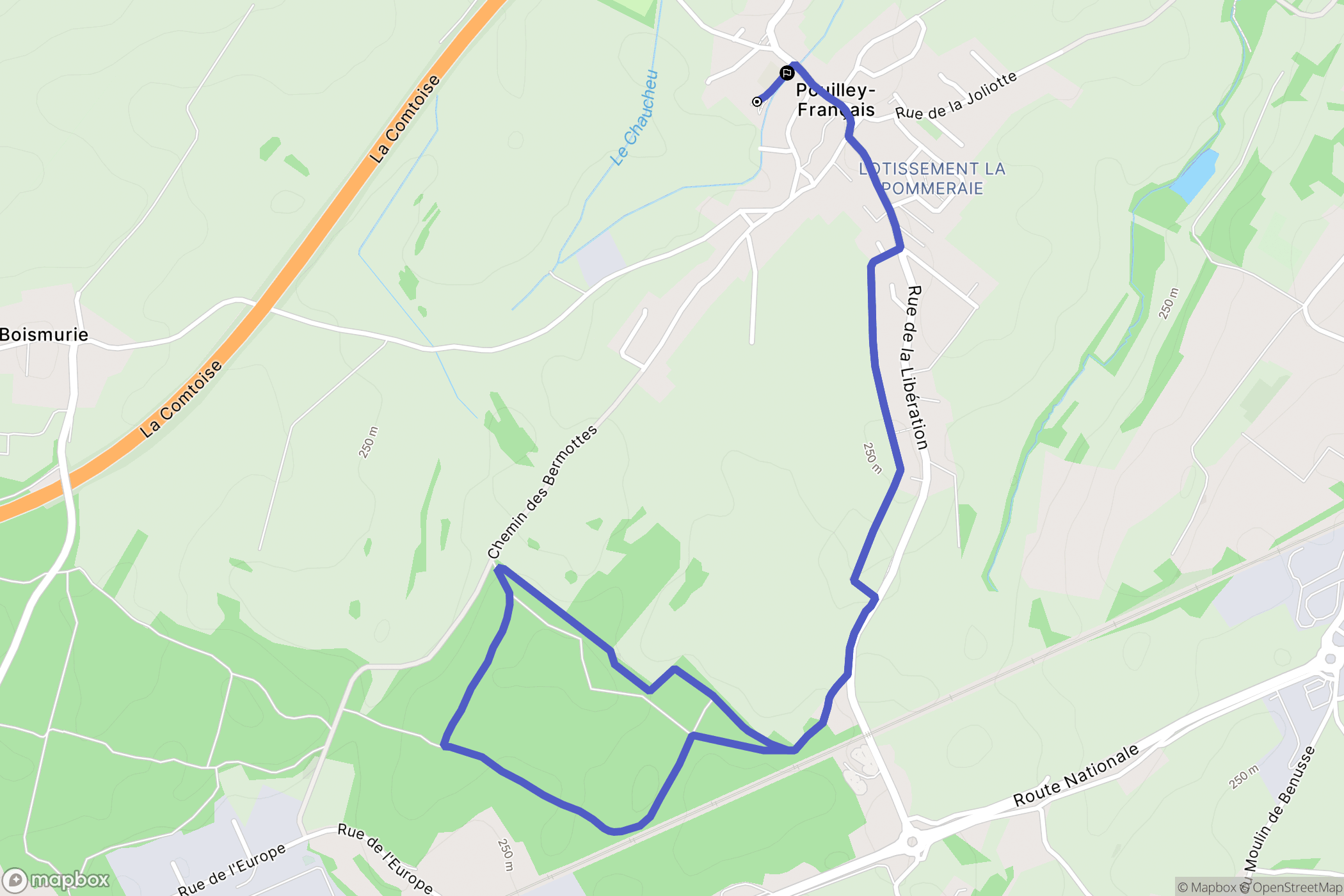 Pouilley-Français : carte du parcours de randonnée - France