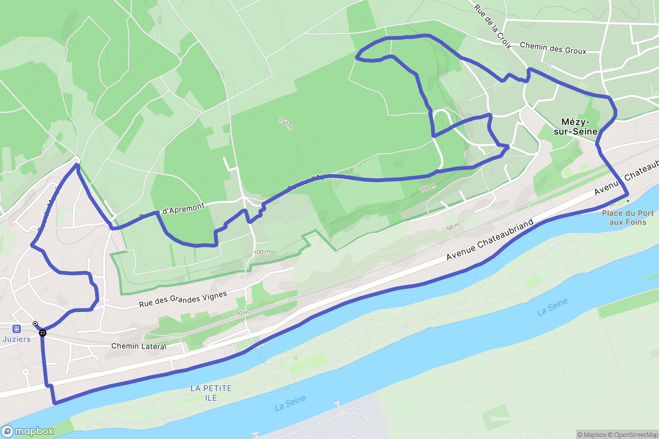 Juziers : carte du parcours de randonnée - France