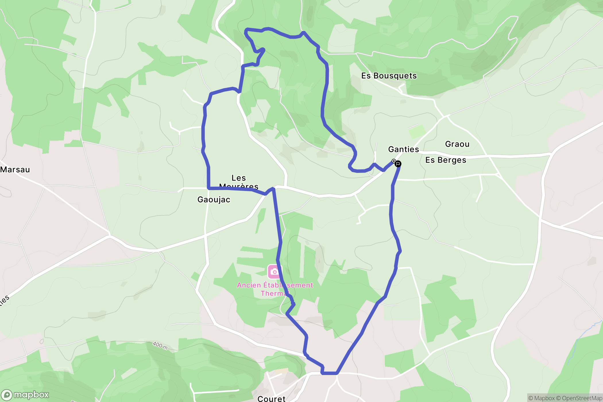 Ganties : carte du parcours de randonnée - France