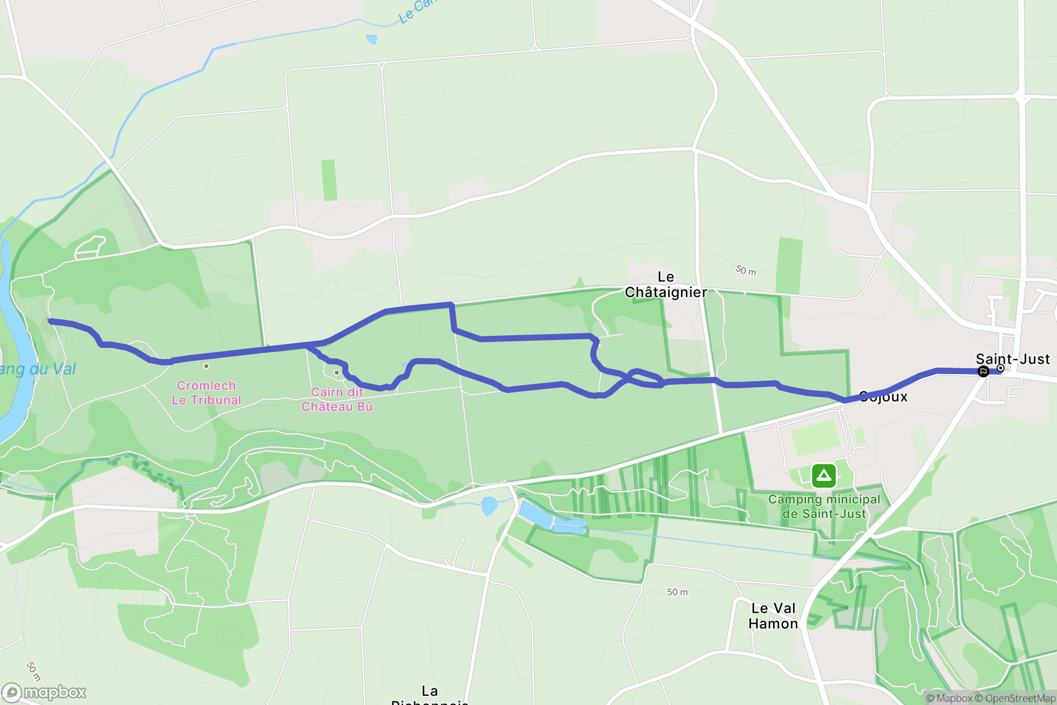 Saint-Just : carte du parcours de randonnée - France