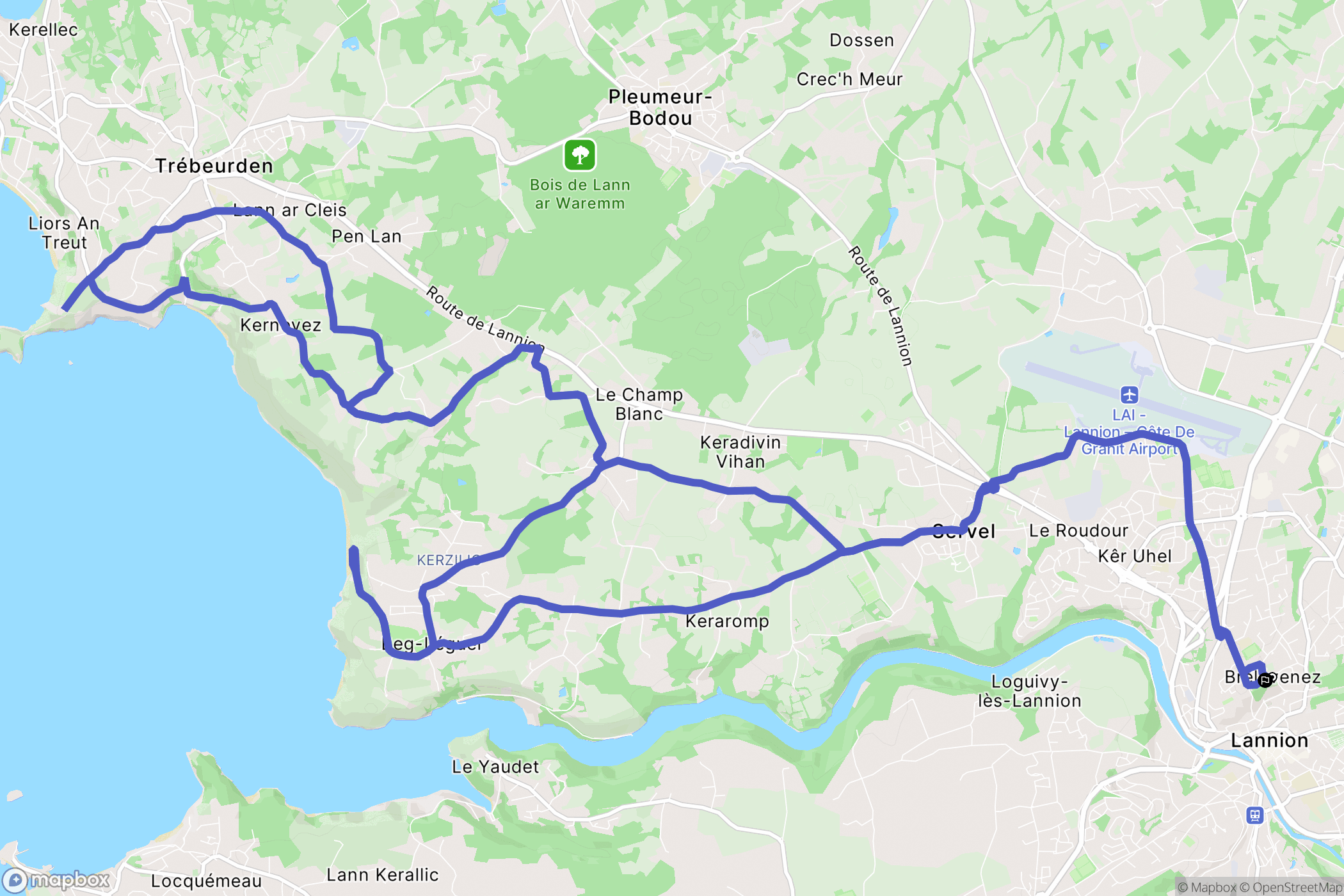 Lannion : carte du parcours de randonnée - France