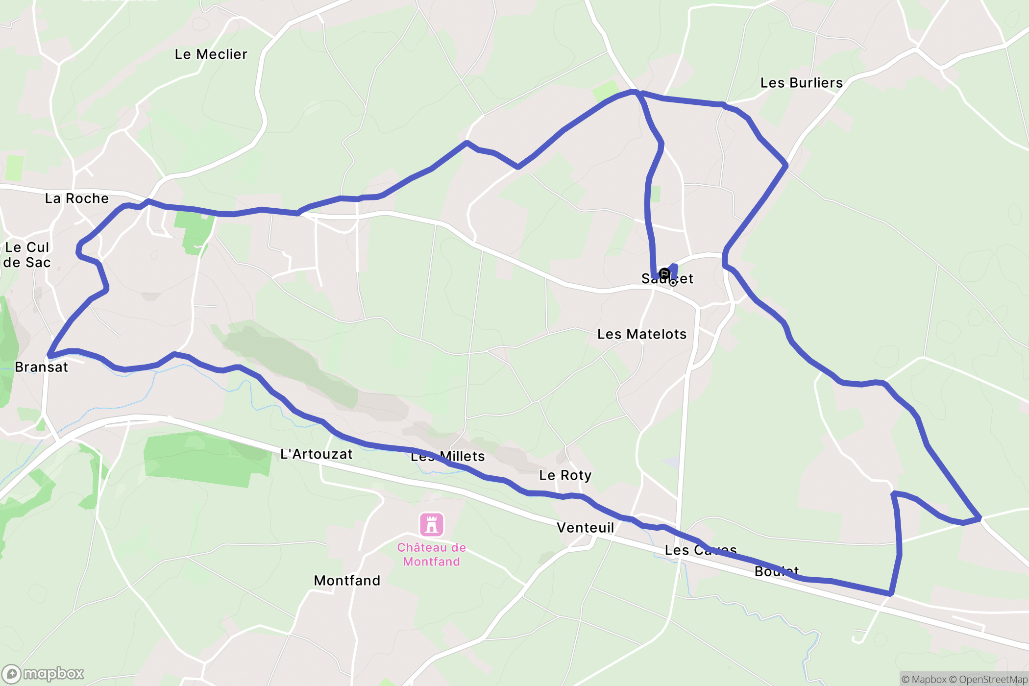 Saulcet : carte du parcours de randonnée - France