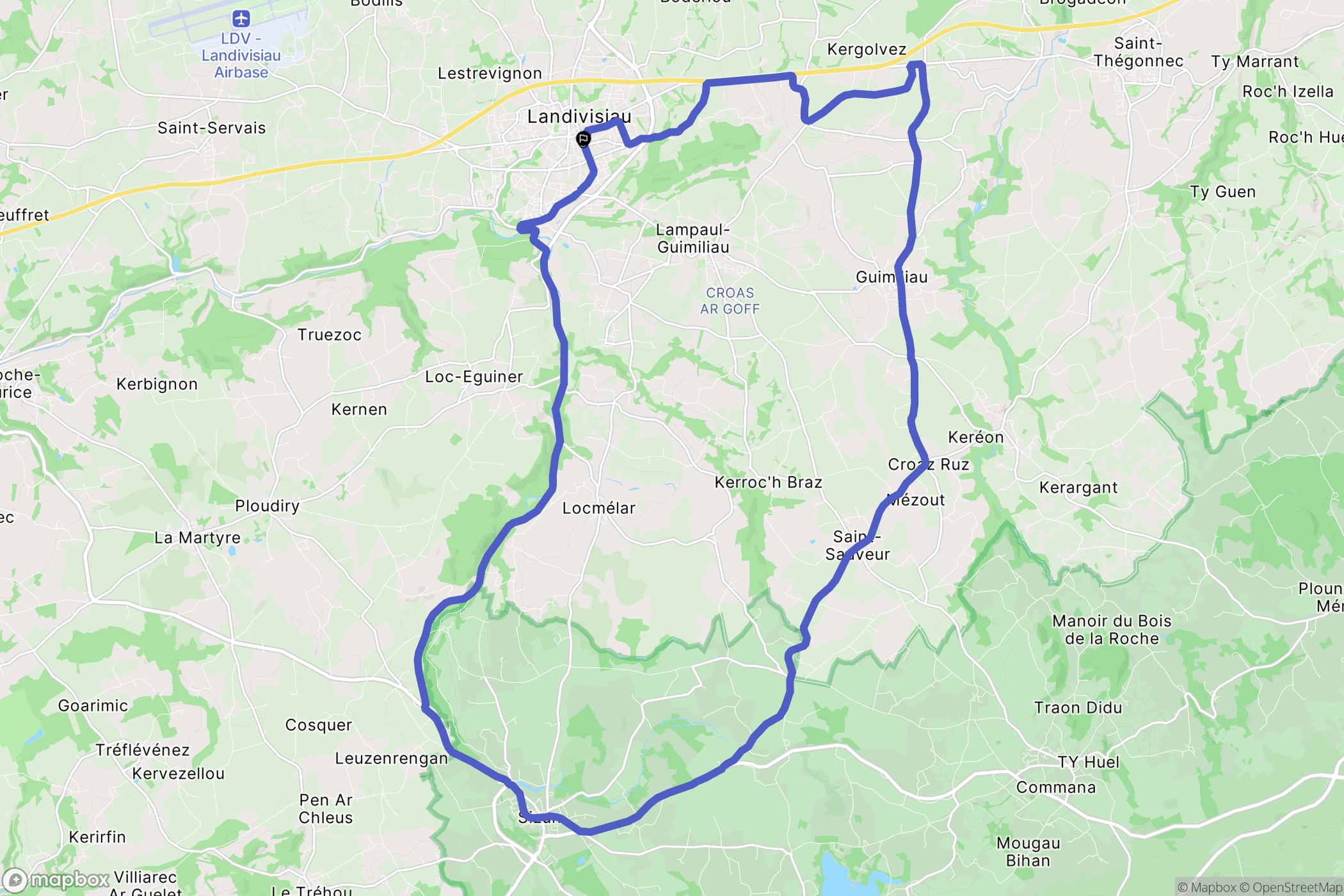 Landivisiau : carte du parcours de randonnée - France