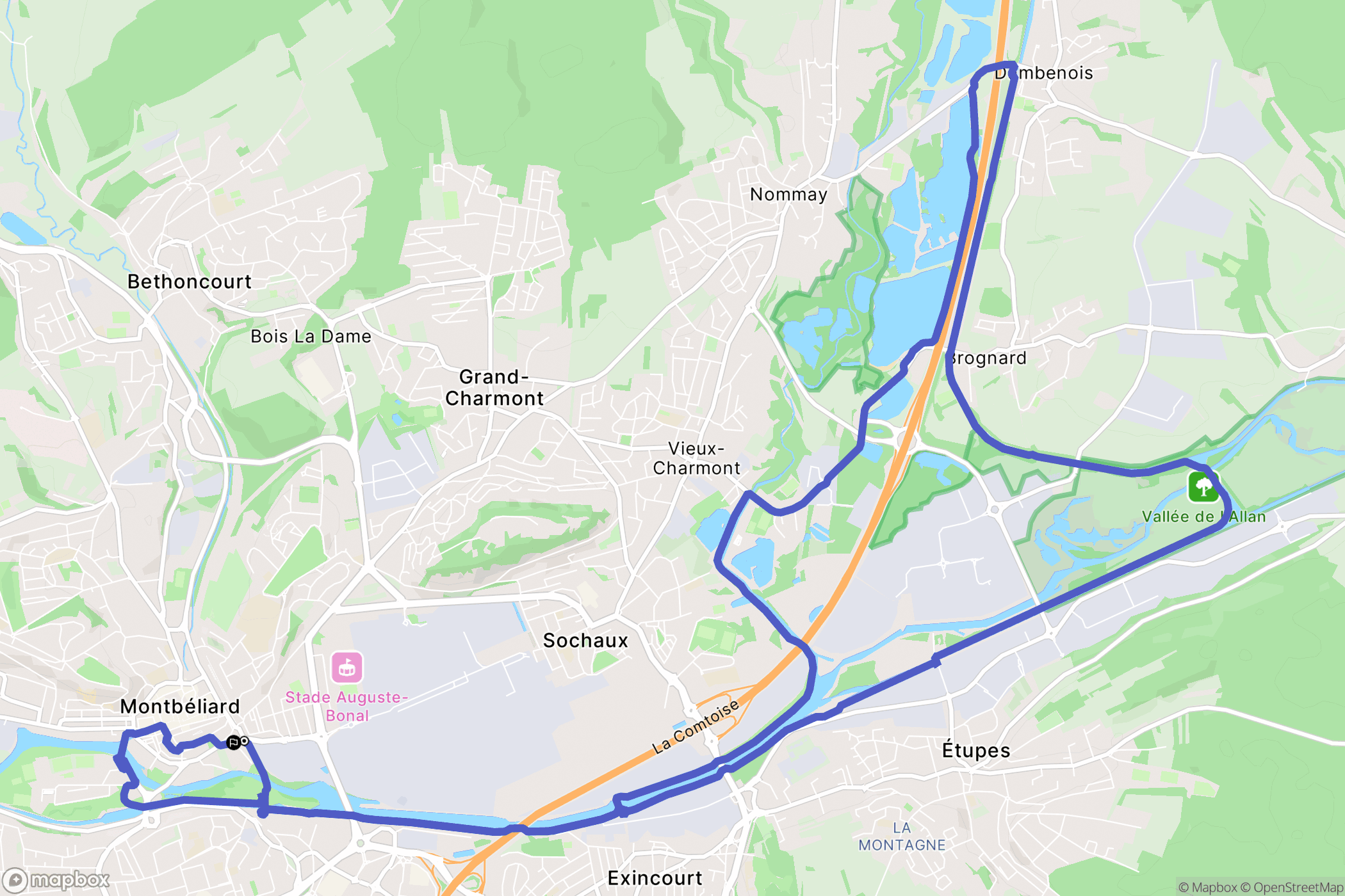 Montbéliard : carte du parcours de randonnée - France