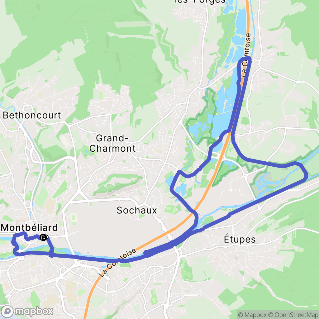 Montbéliard : carte du parcours de randonnée - France