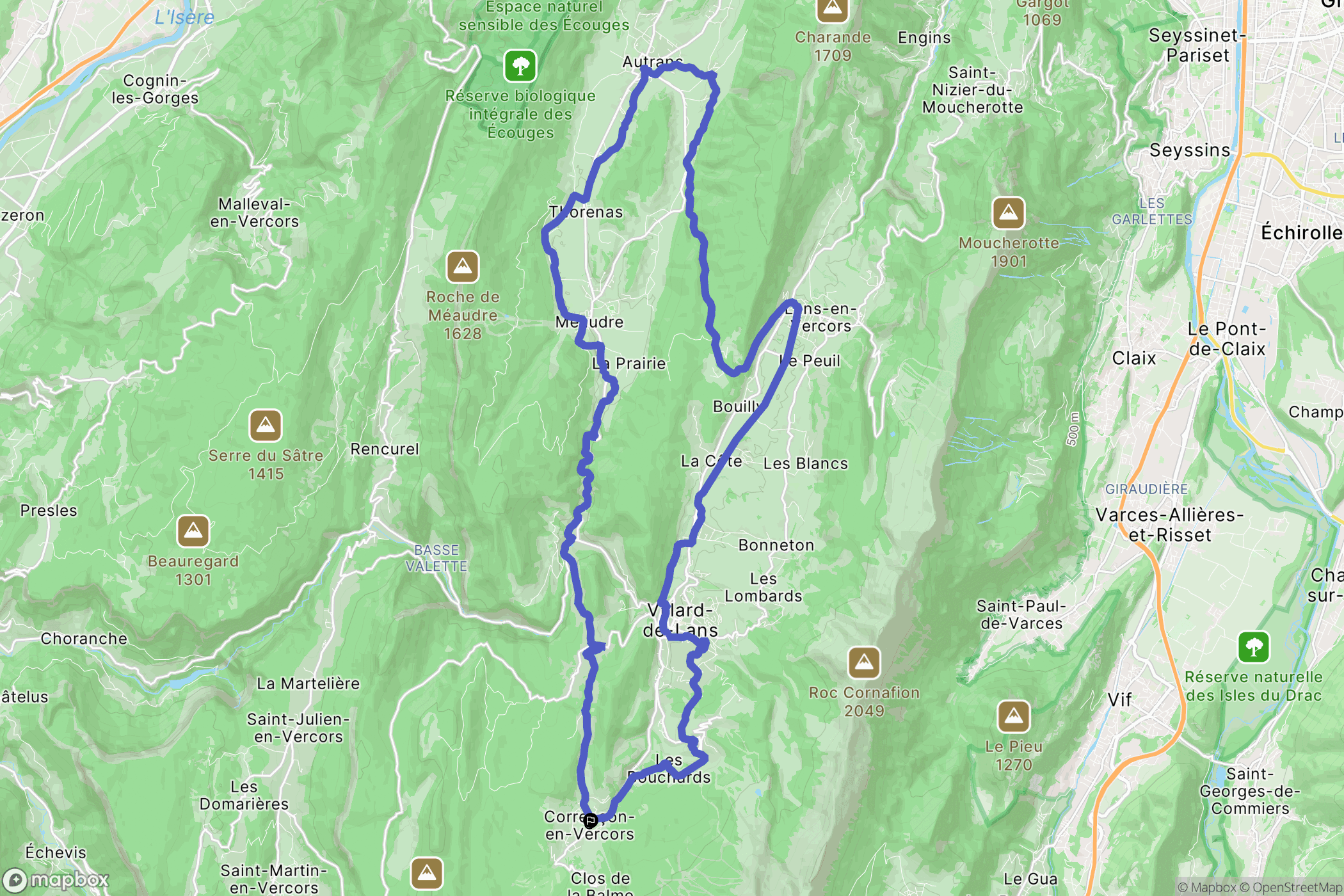 Corrençon-en-Vercors : carte du parcours de randonnée - France