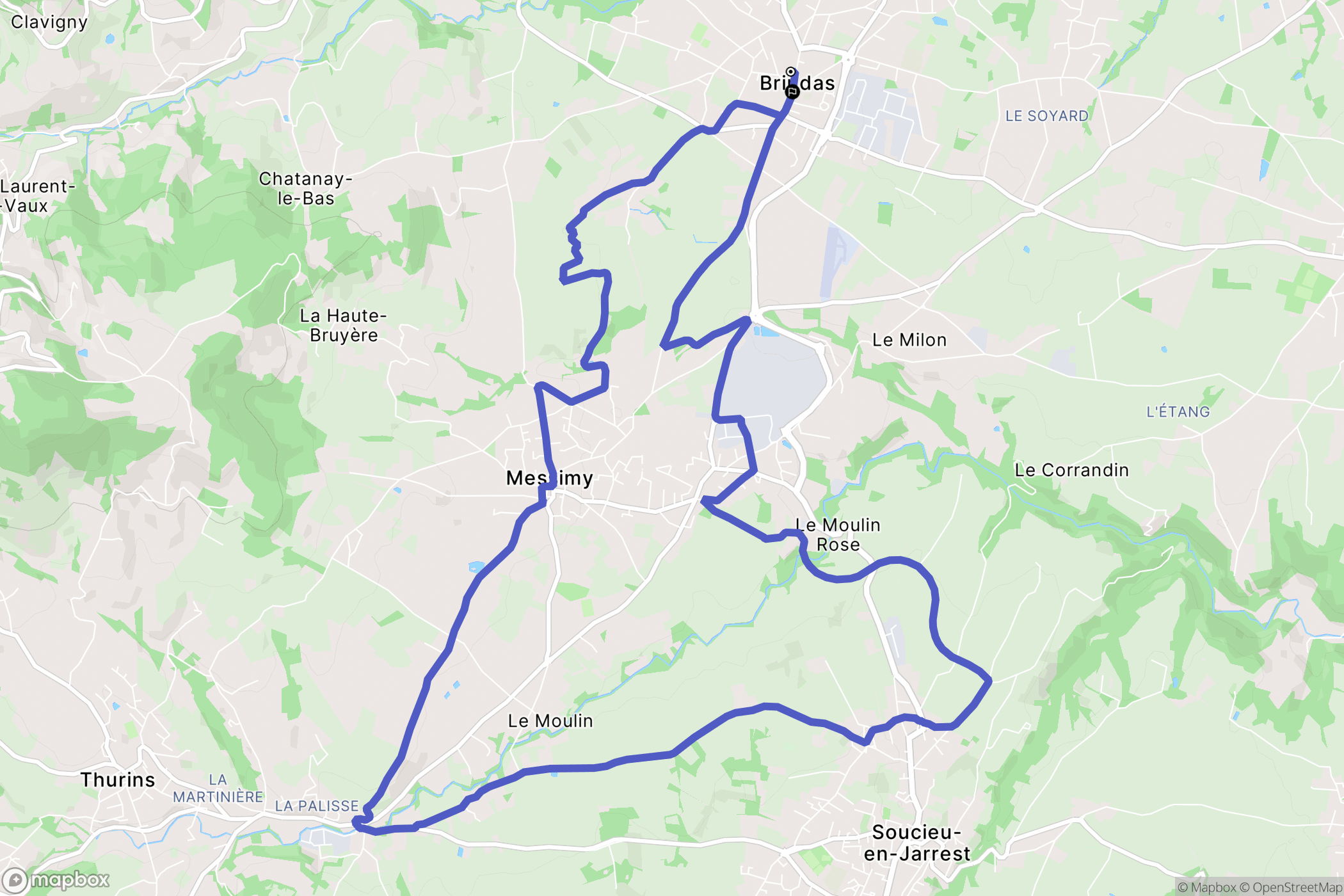 Brindas : carte du parcours de randonnée - France