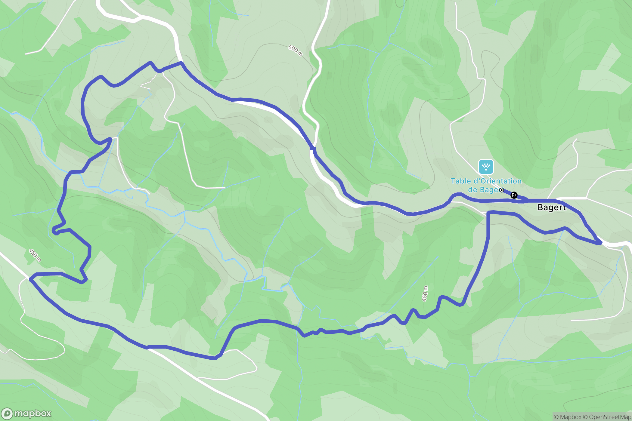 Bagert : carte du parcours de randonnée - France