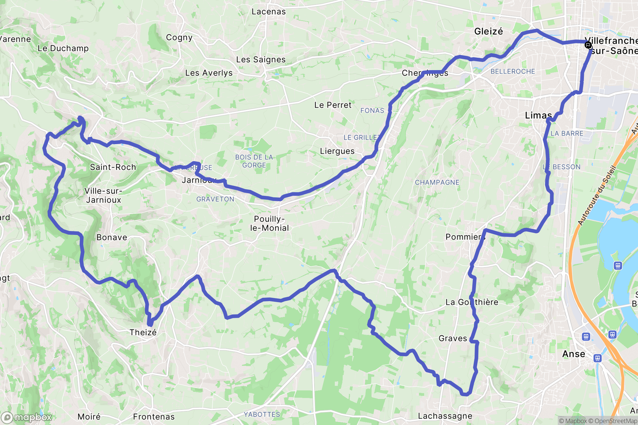 Villefranche-sur-Saône : carte du parcours de randonnée - France
