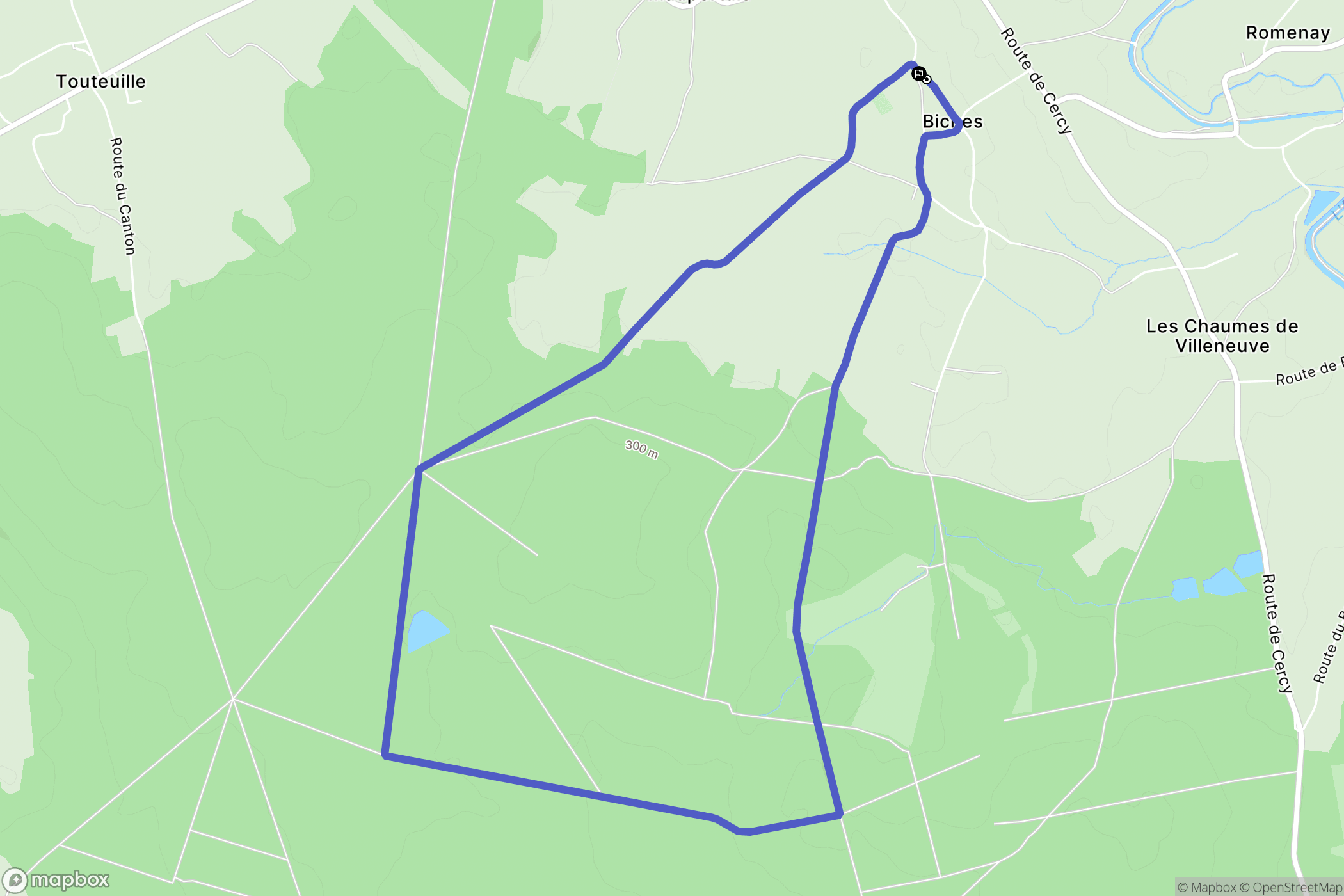 Biches : carte du parcours de randonnée - France