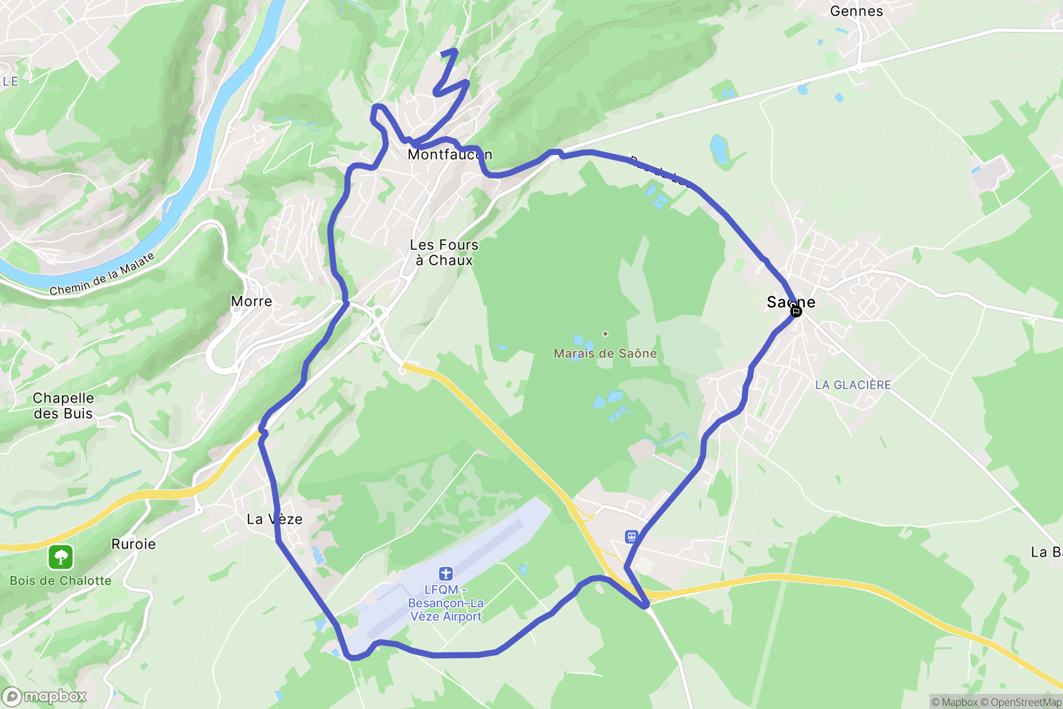 Saône : carte du parcours de randonnée - France