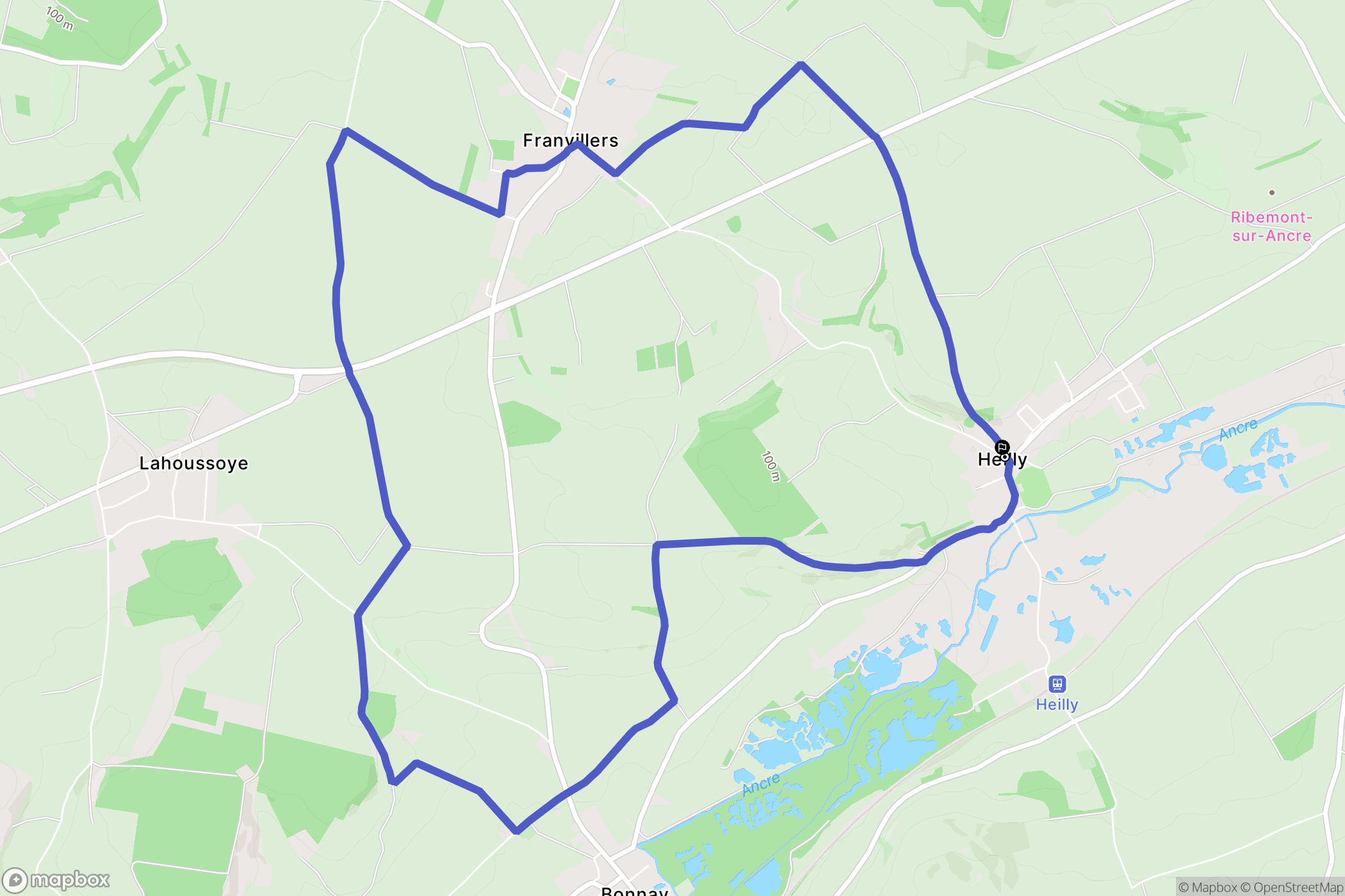 Heilly : carte du parcours de randonnée - France