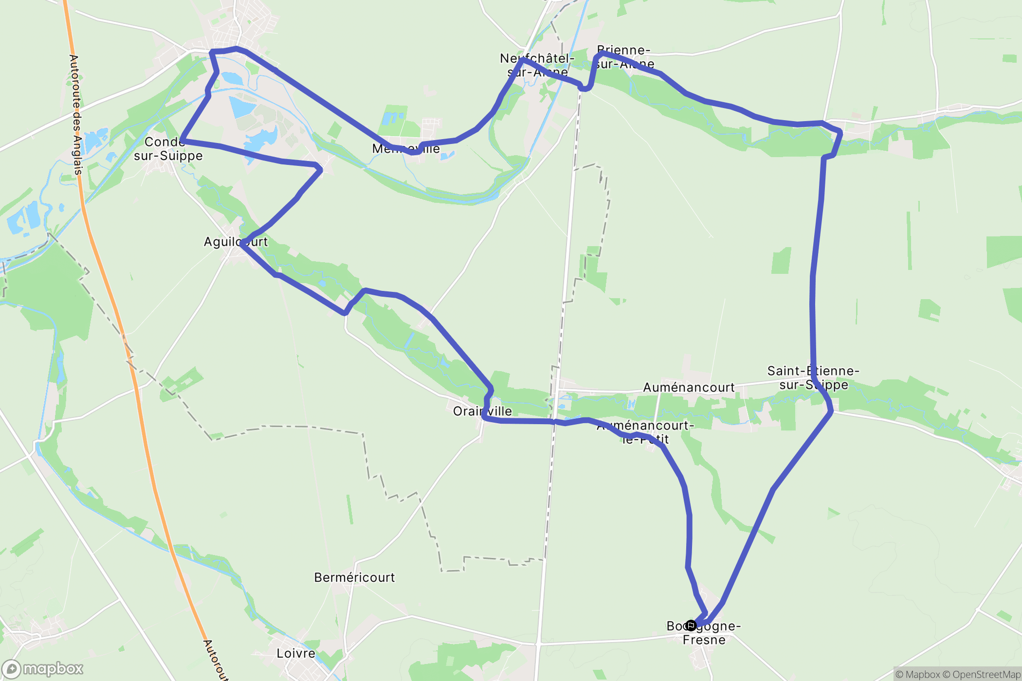 Bourgogne-Fresne : carte du parcours de randonnée - France