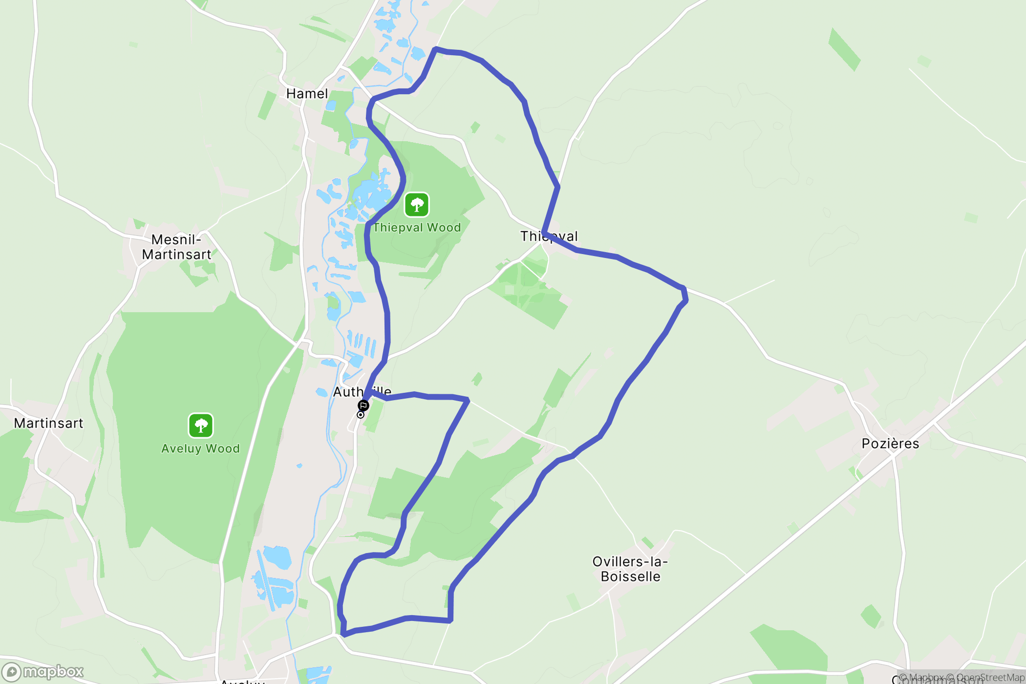 Authuille : carte du parcours de randonnée - France