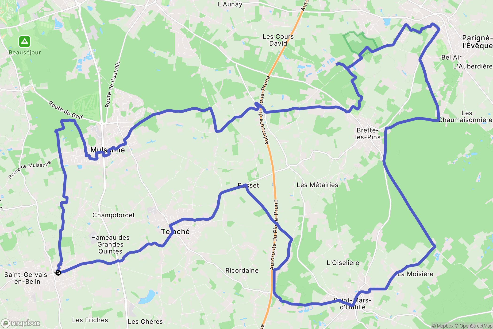 Laigné-en-Belin : carte du parcours de randonnée - France