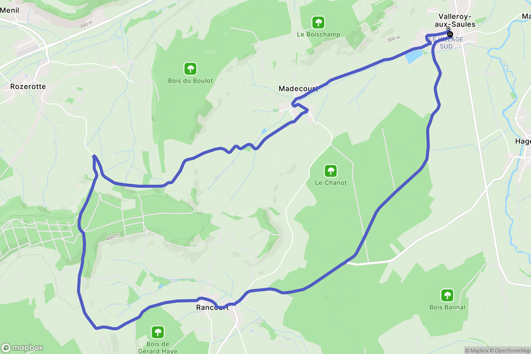 Valleroy-aux-Saules : carte du parcours de randonnée - France