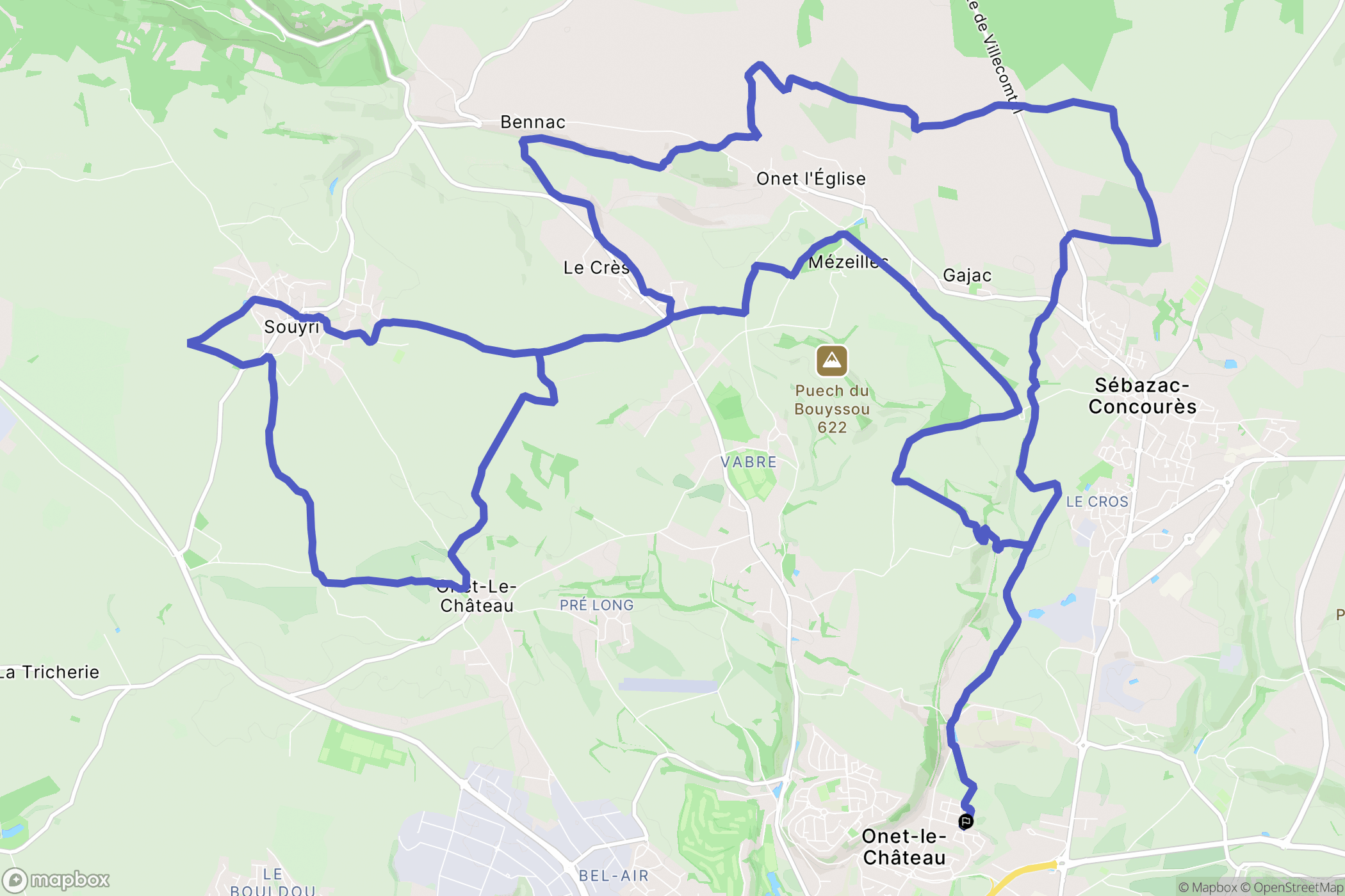 Onet-le-Château : carte du parcours de randonnée - France