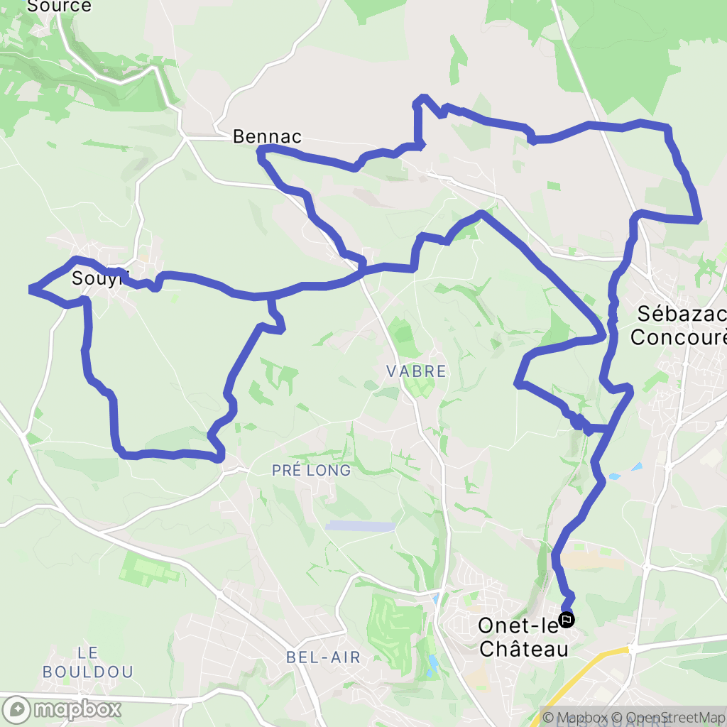 Onet-le-Château : carte du parcours de randonnée - France