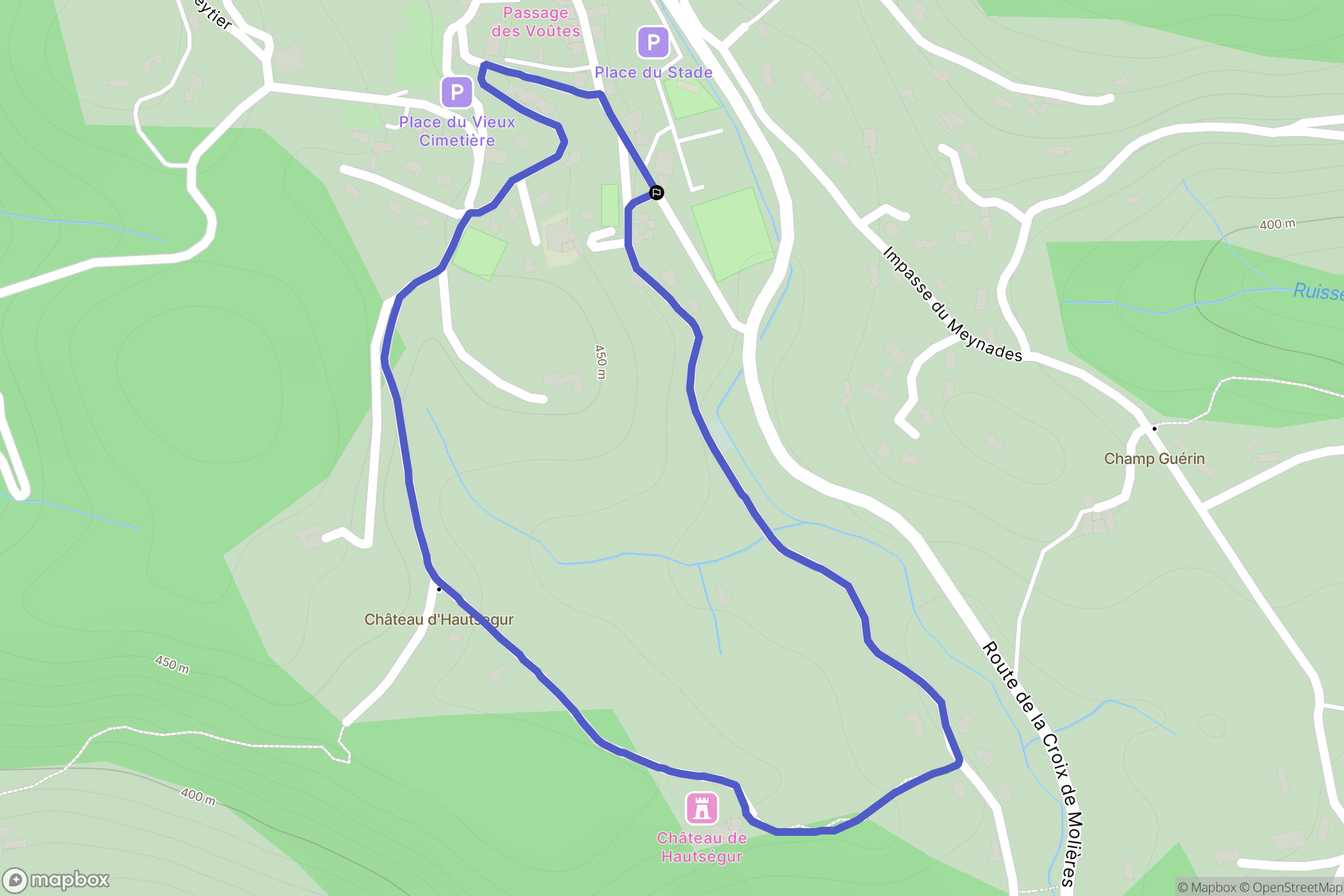 Meyras : carte du parcours de randonnée - France