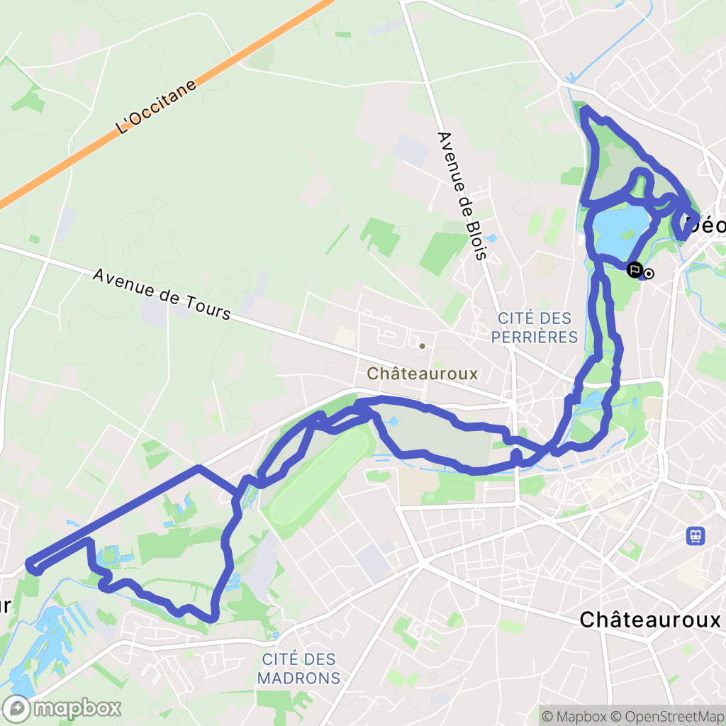 Châteauroux : carte du parcours de randonnée - France